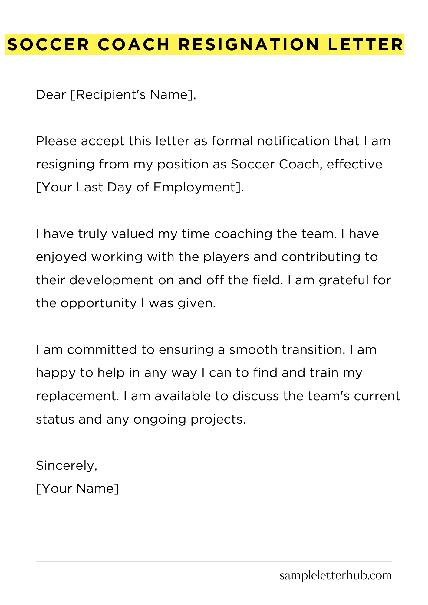 Soccer Coach Resignation Letter