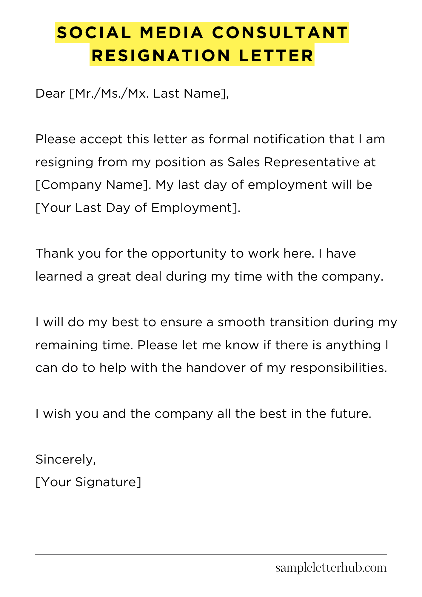 Social Media Consultant Resignation Letter