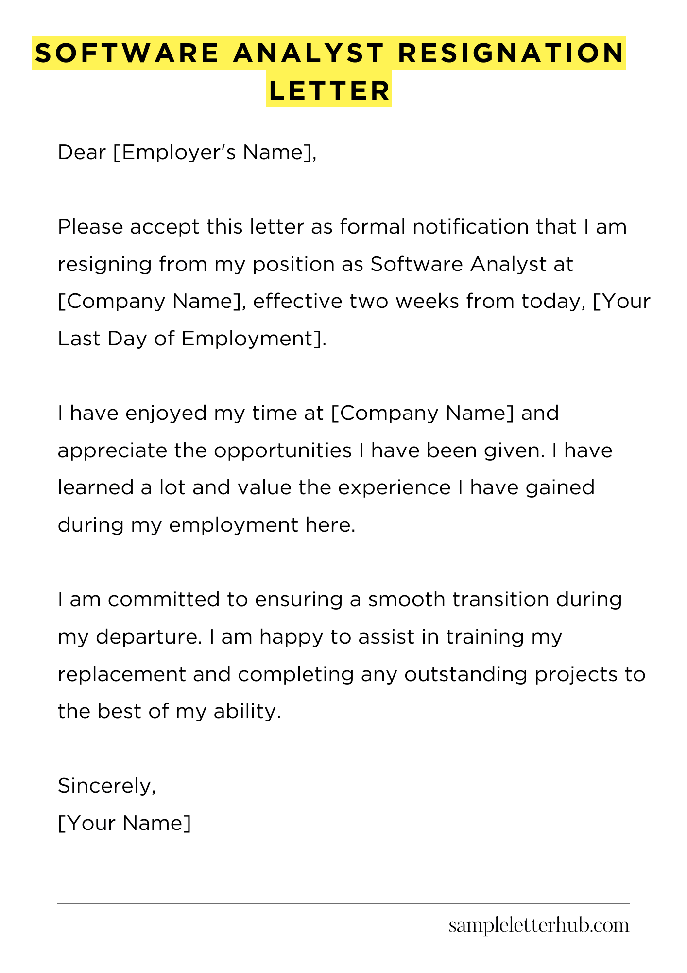 Software Analyst Resignation Letter