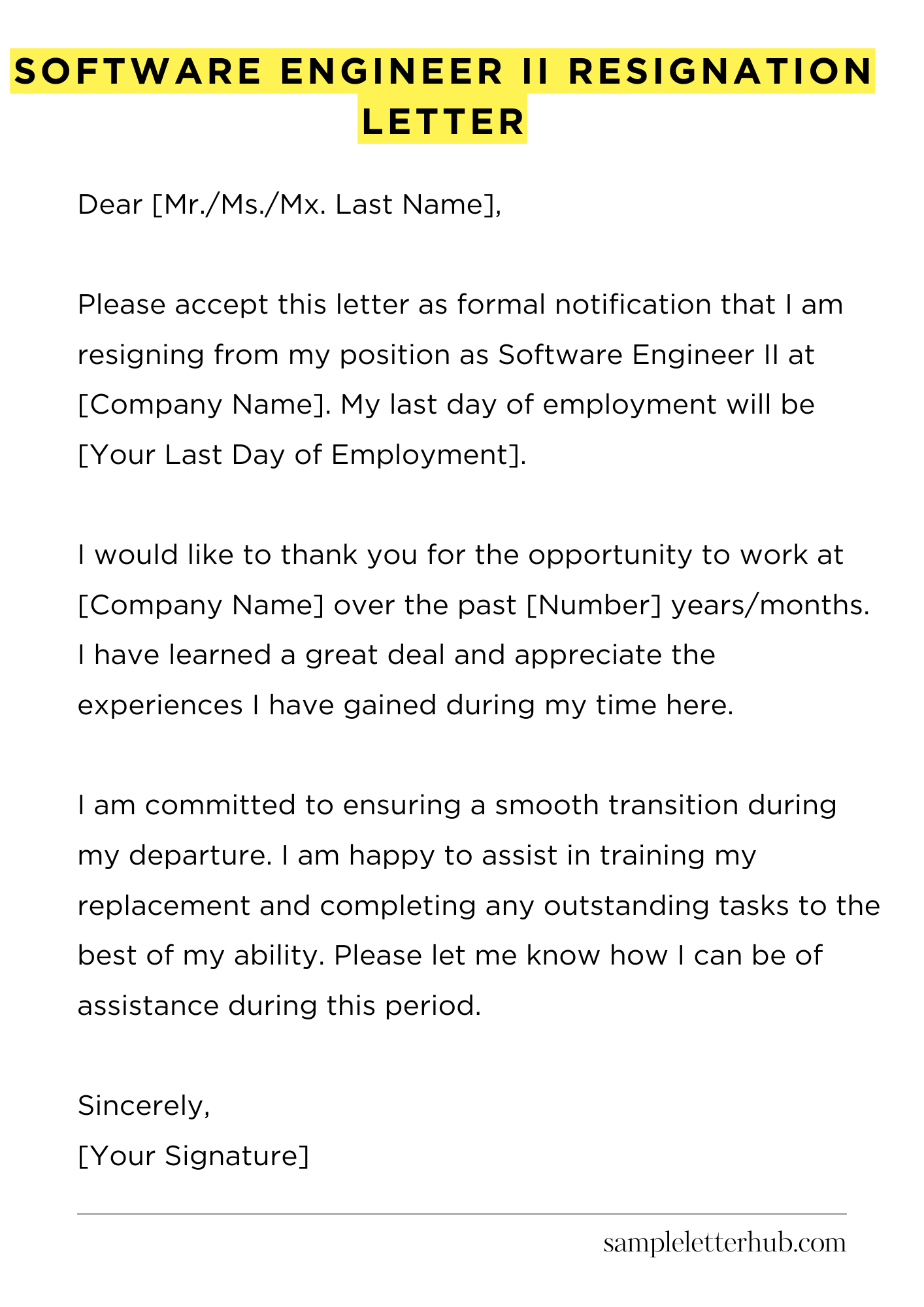 Software Engineer Ii Resignation Letter