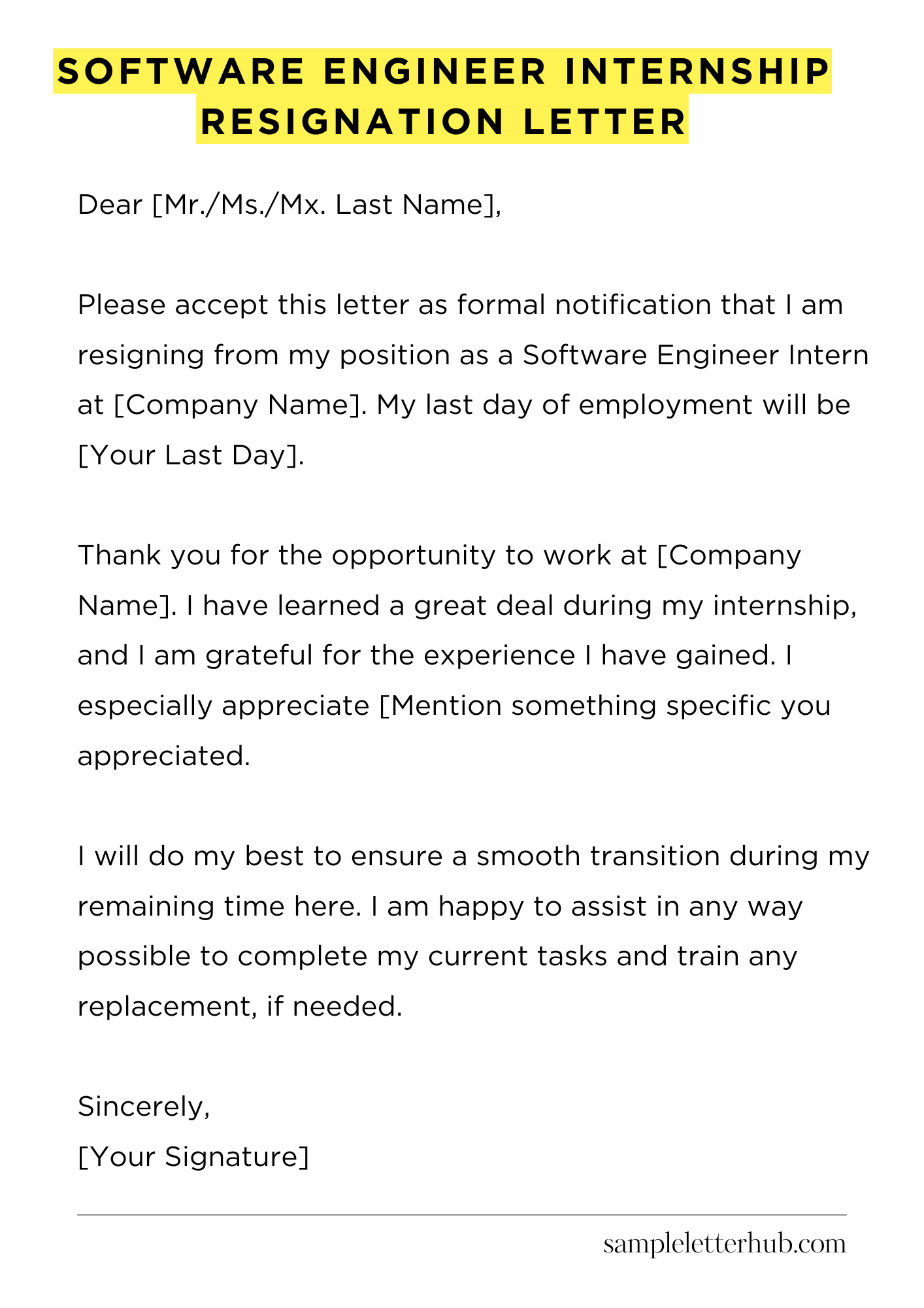 Software Engineer Internship Resignation Letter
