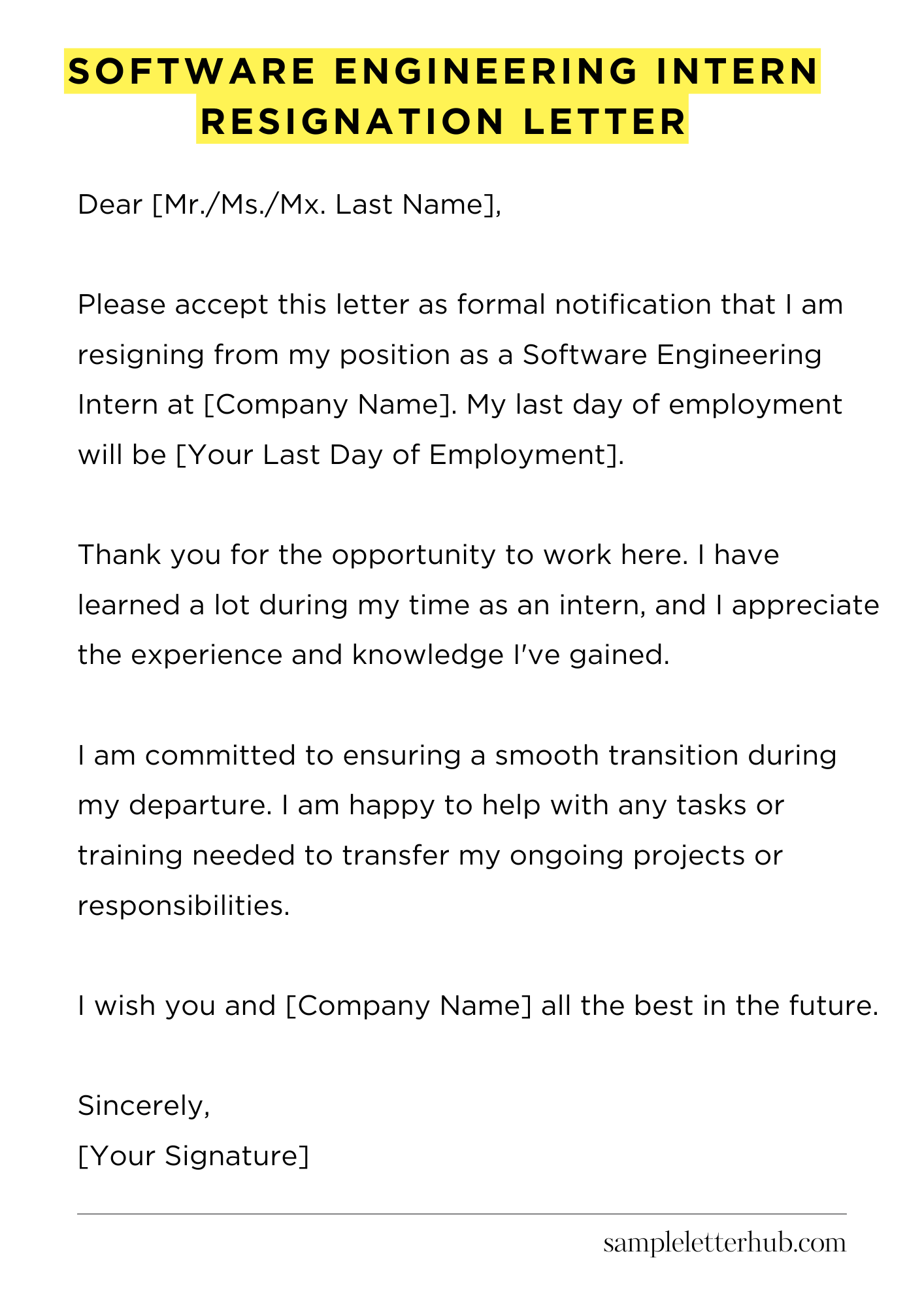 Software Engineering Intern Resignation Letter