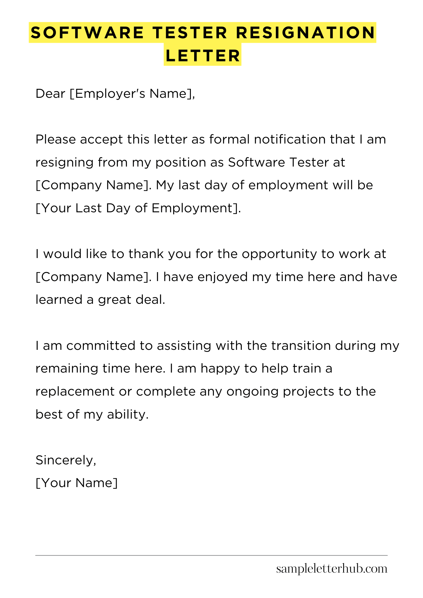 Software Tester Resignation Letter