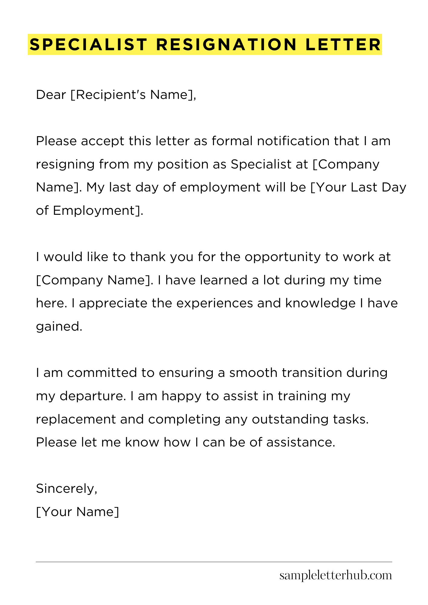 Specialist Resignation Letter