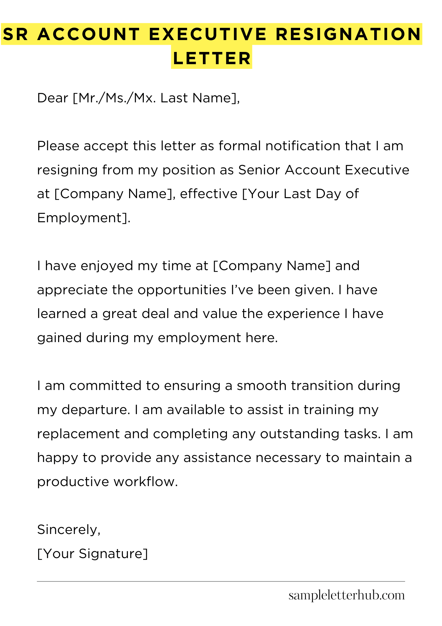 Sr Account Executive Resignation Letter