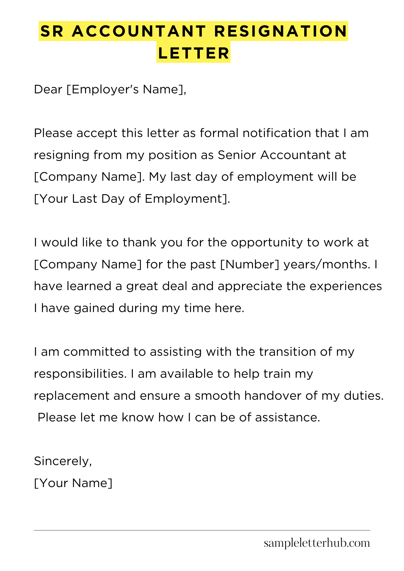 Sr Accountant Resignation Letter