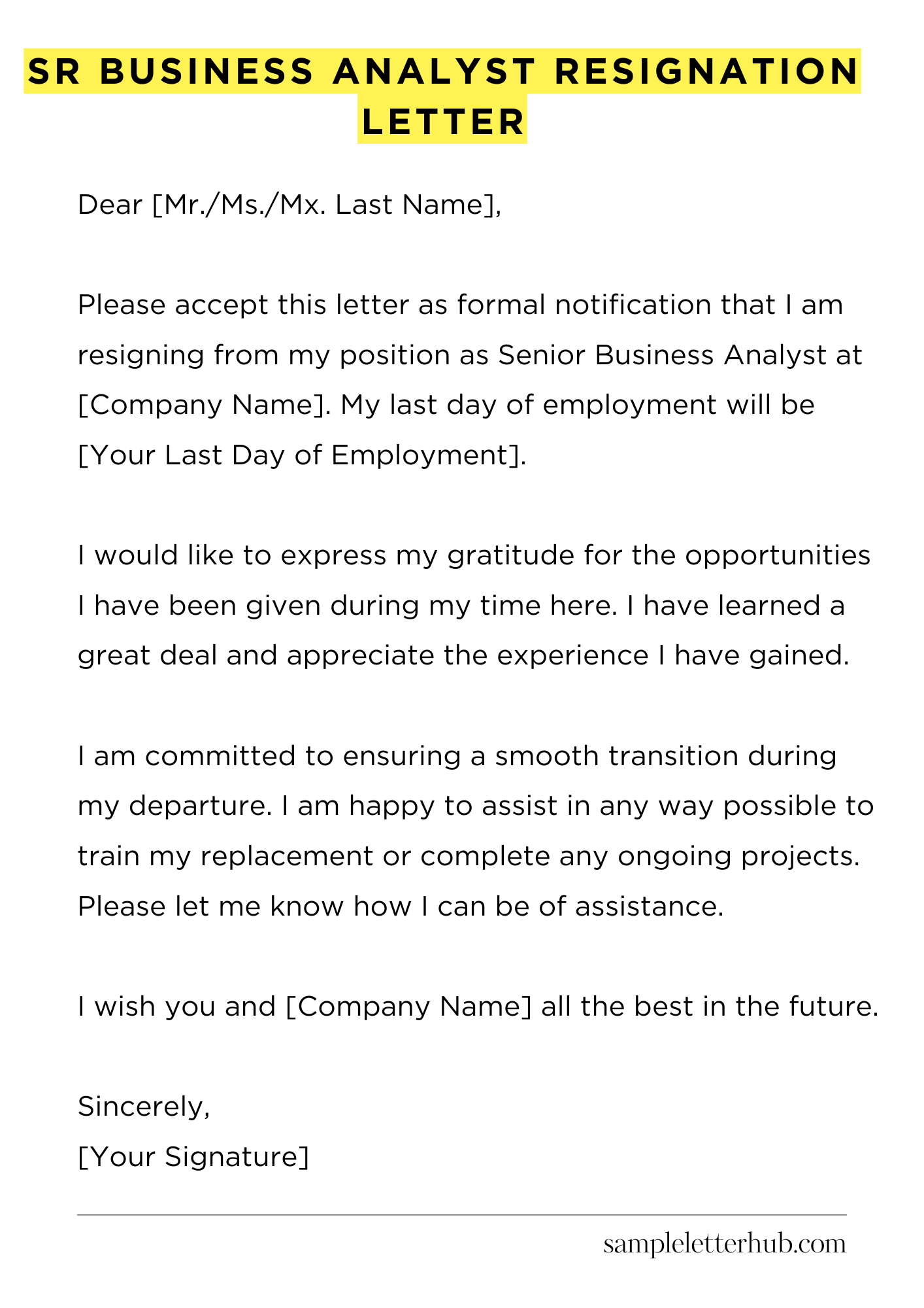 Sr Business Analyst Resignation Letter