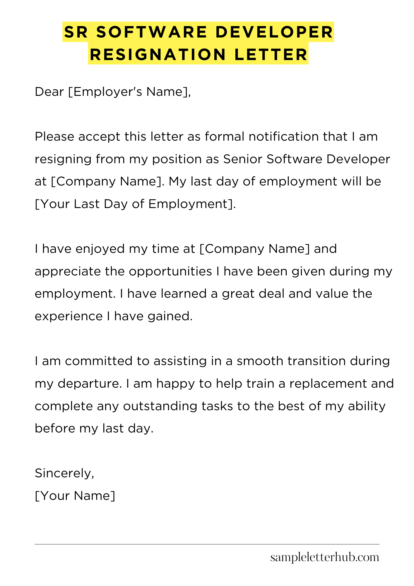 Sr Software Developer Resignation Letter