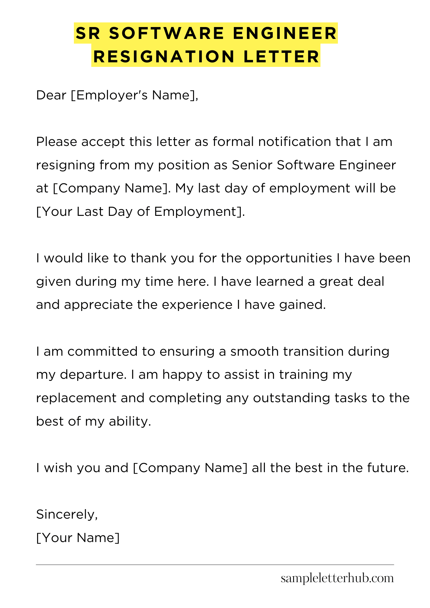Sr Software Engineer Resignation Letter
