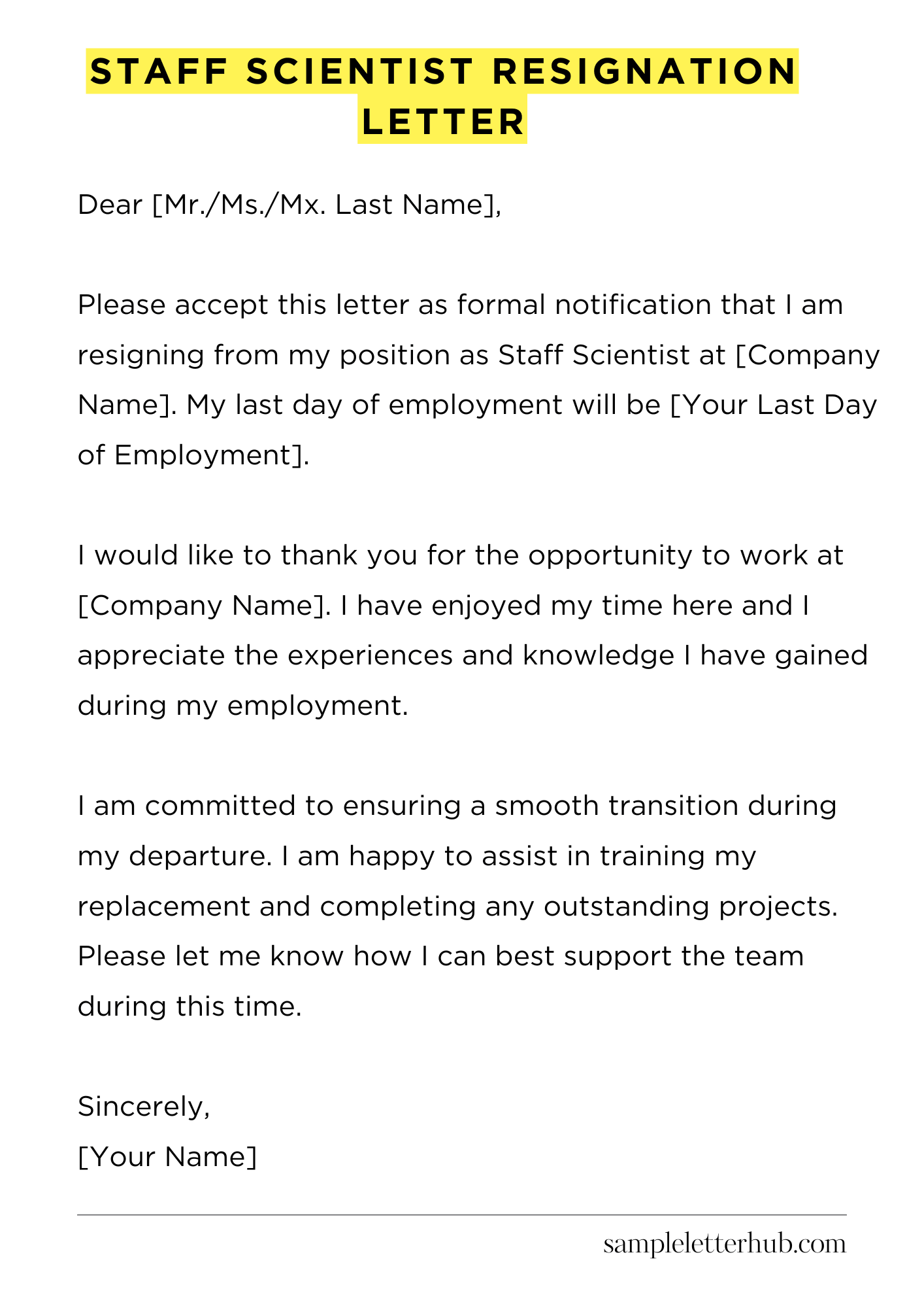 Staff Scientist Resignation Letter