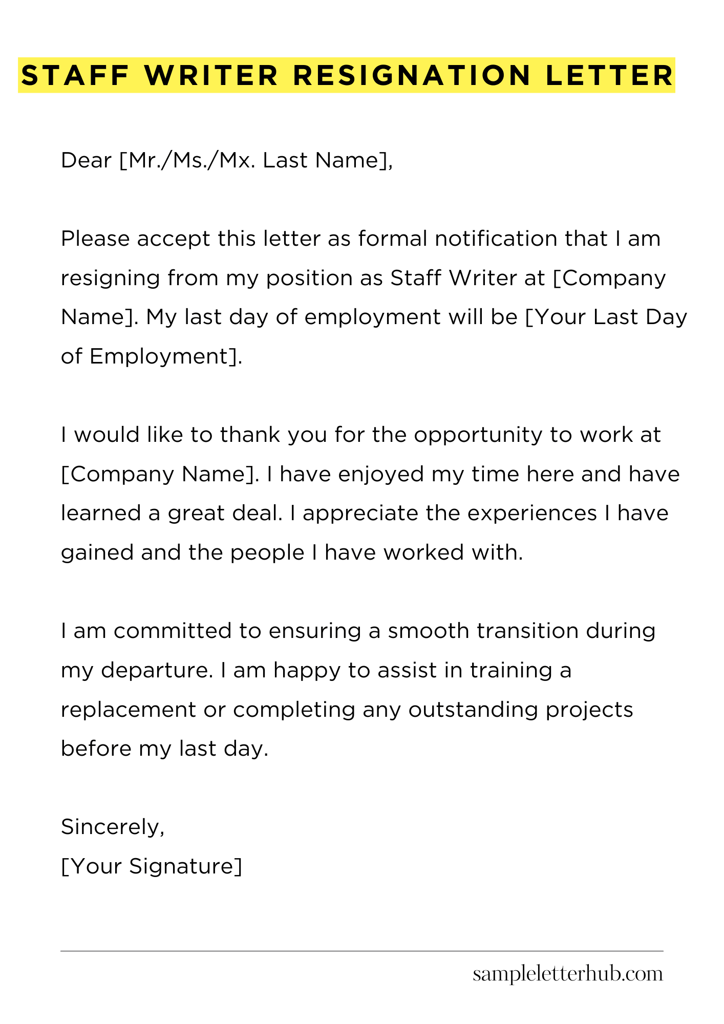 Staff Writer Resignation Letter