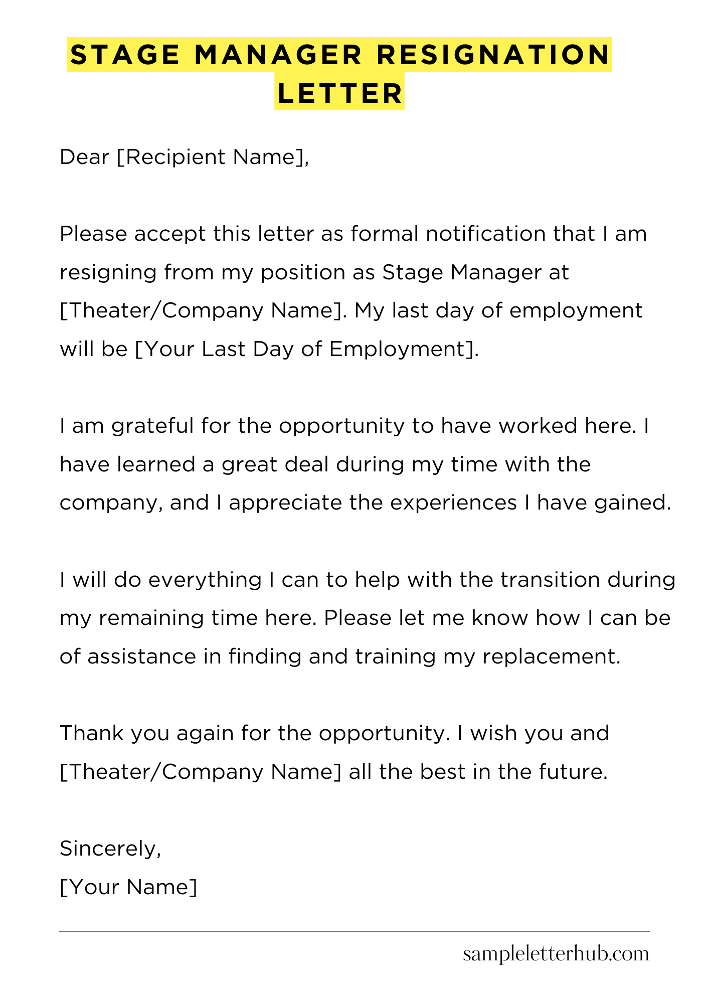 Stage Manager Resignation Letter