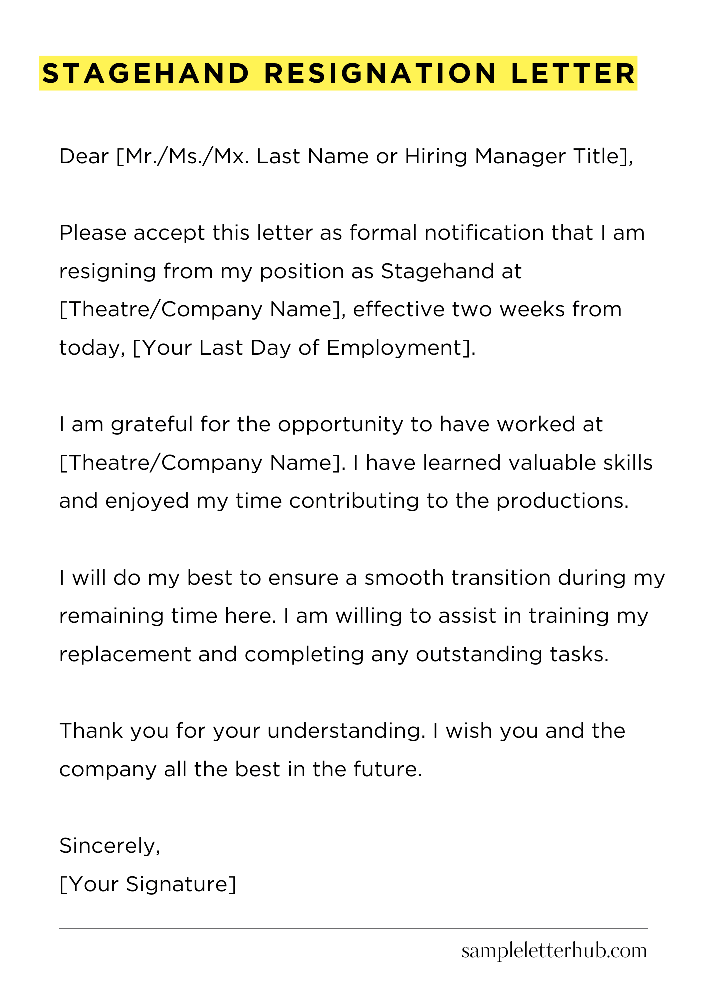Stagehand Resignation Letter