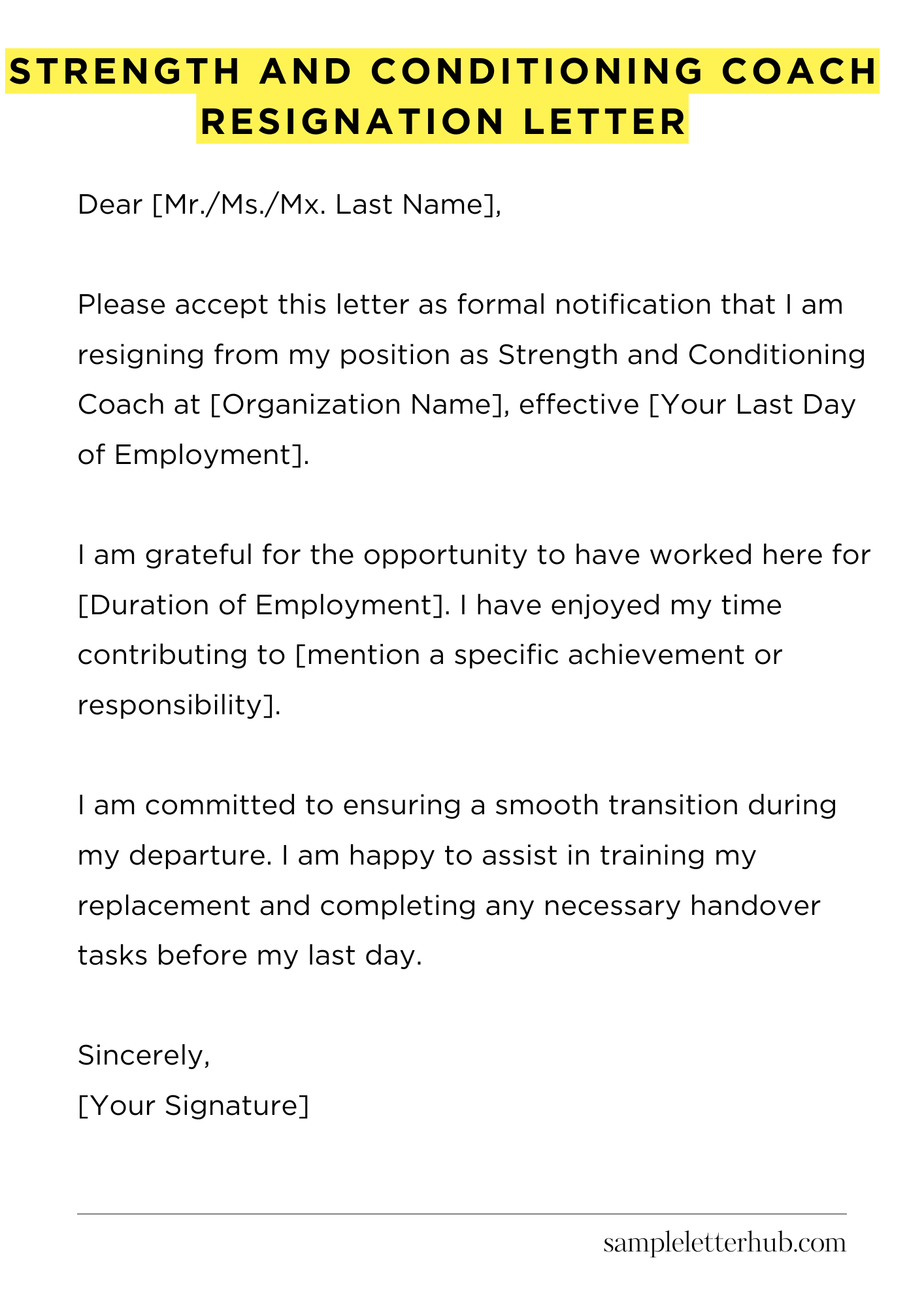Strength And Conditioning Coach Resignation Letter