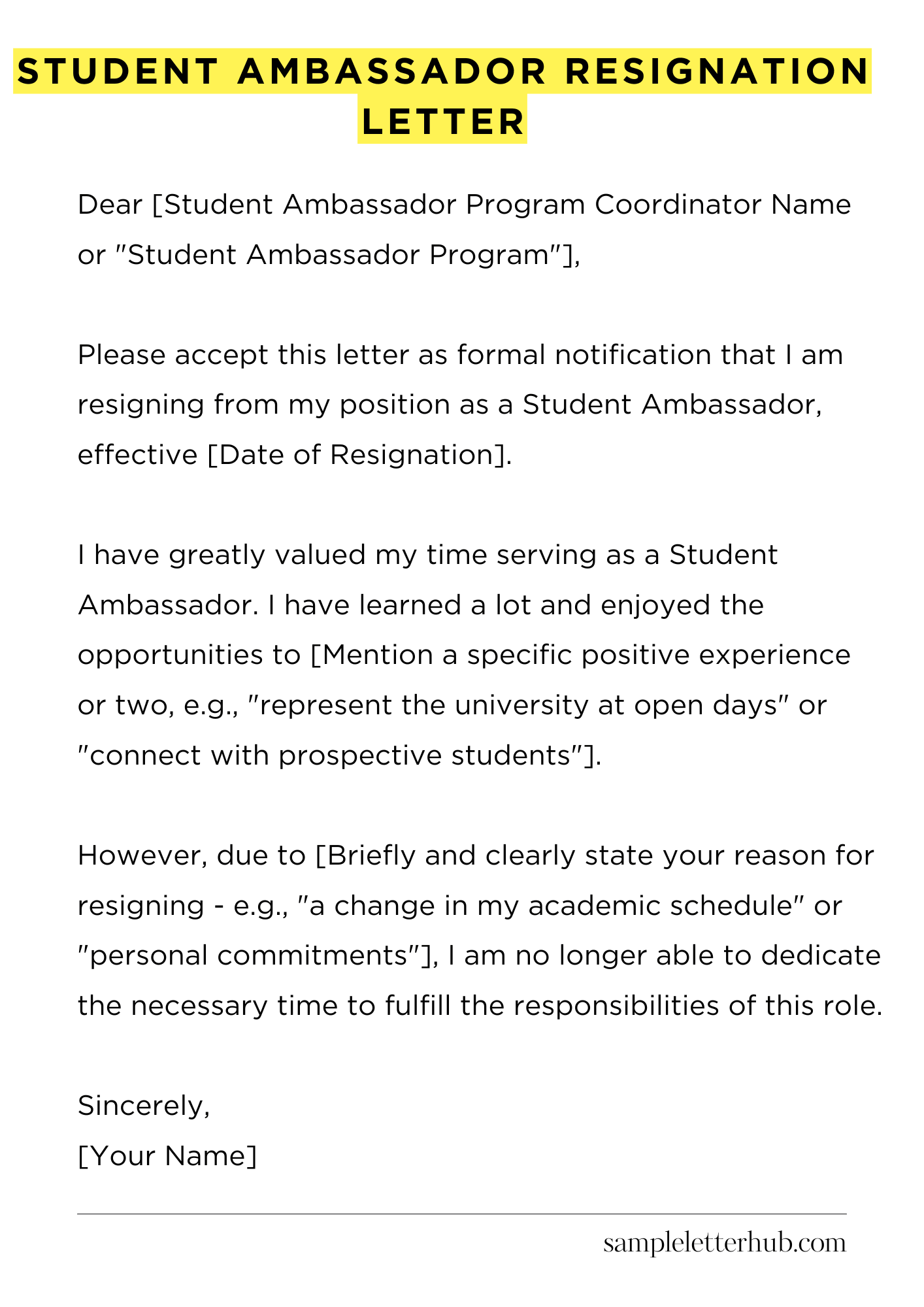 Student Ambassador Resignation Letter