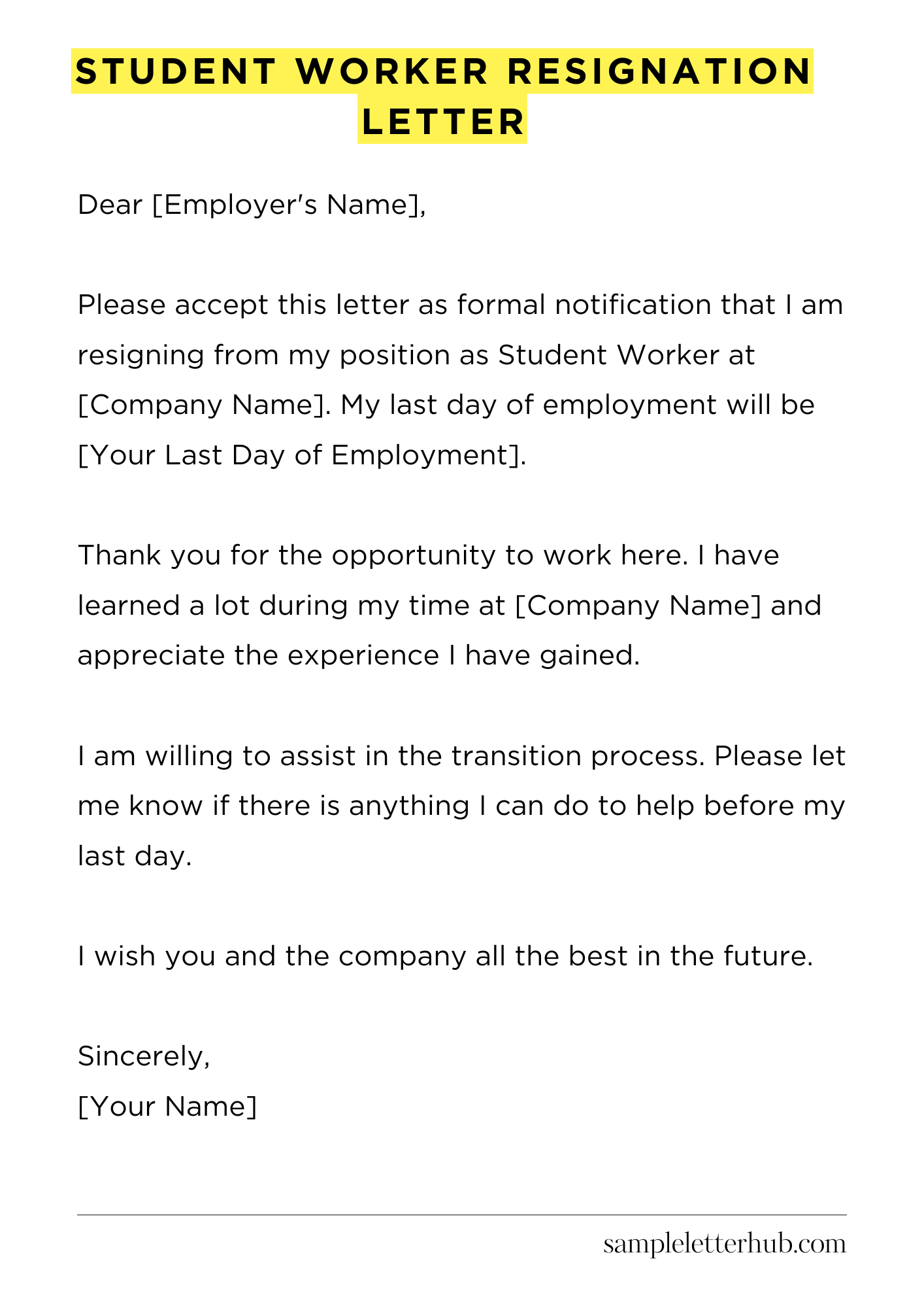Student Worker Resignation Letter