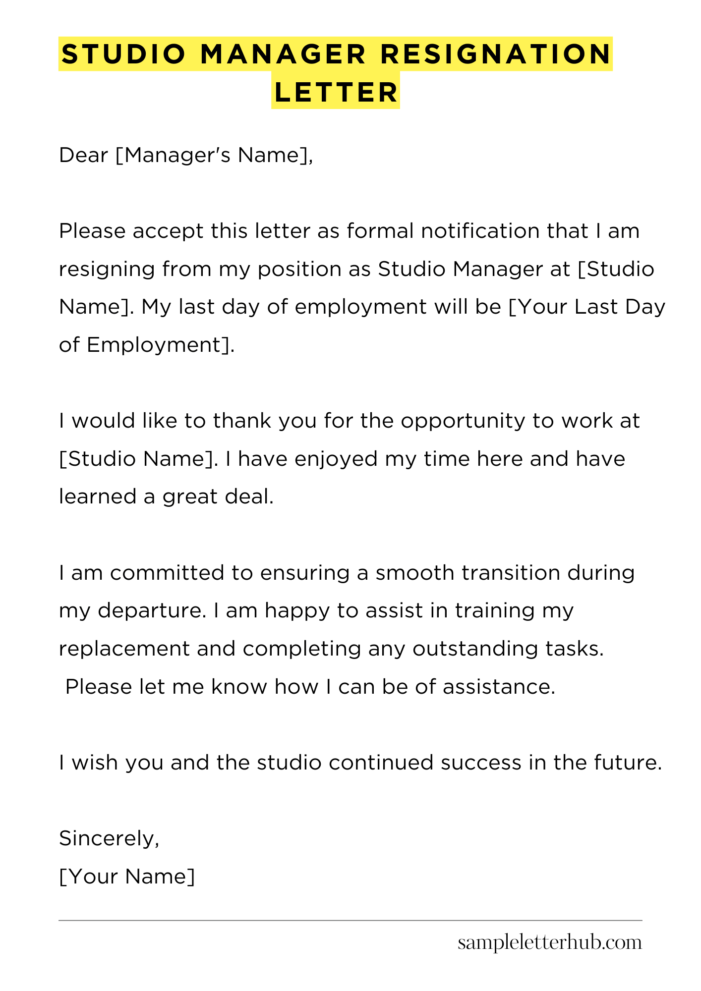 Studio Manager Resignation Letter