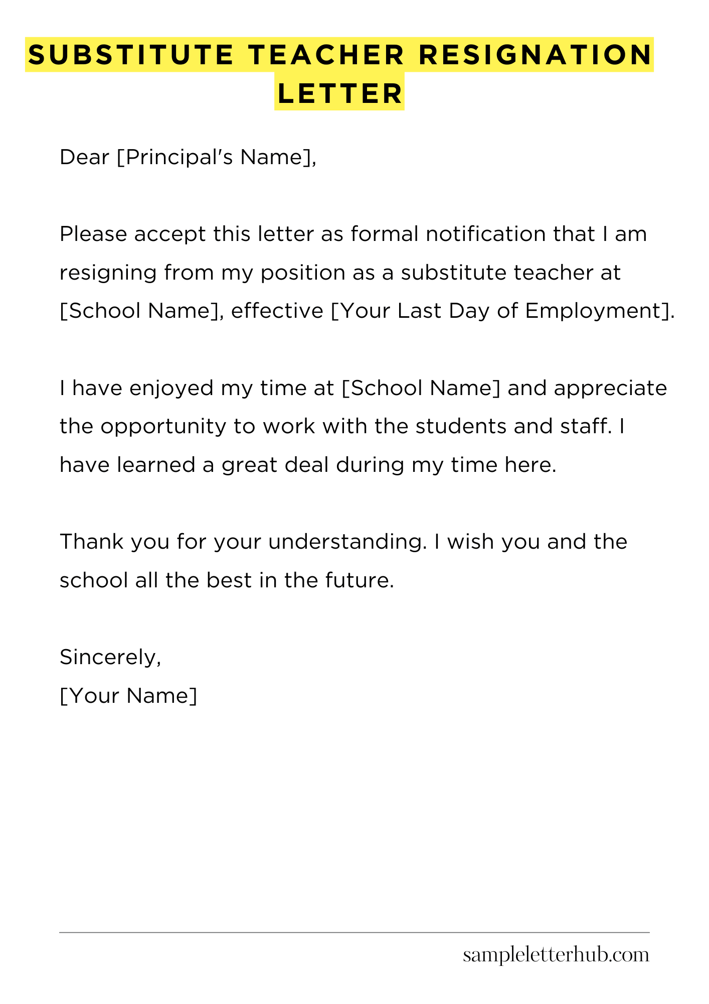 Substitute Teacher Resignation Letter