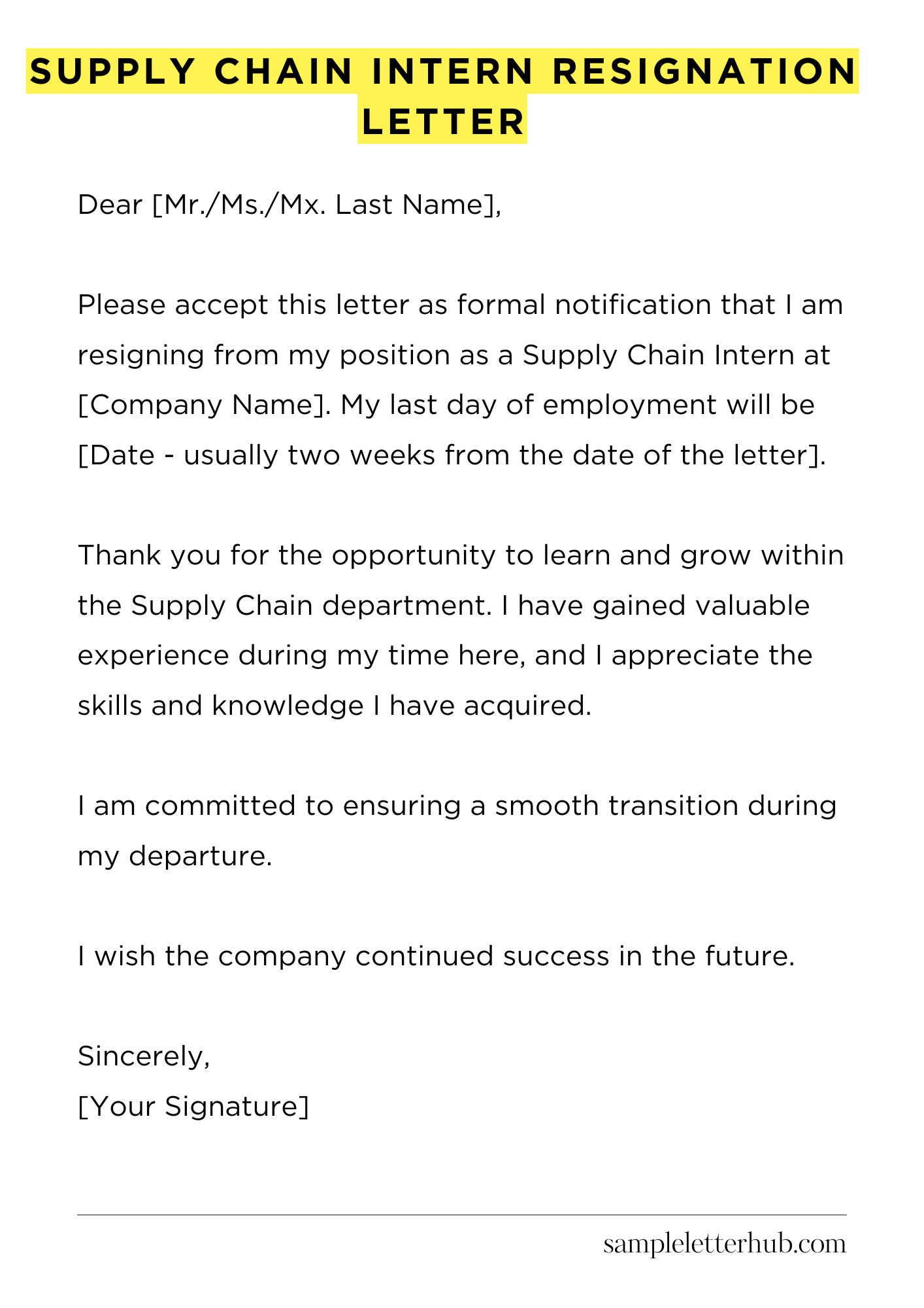 Supply Chain Intern Resignation Letter