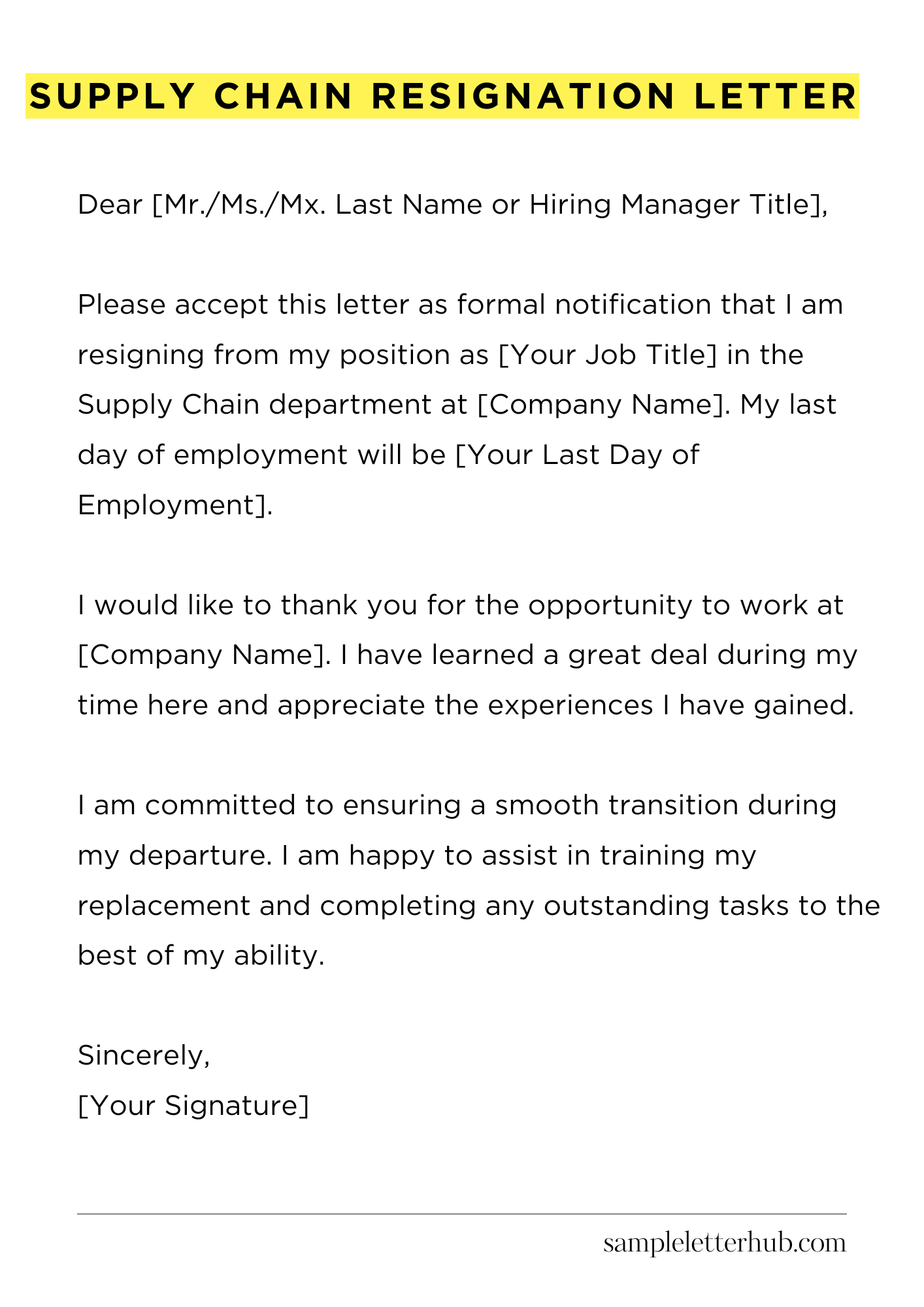 Supply Chain Resignation Letter