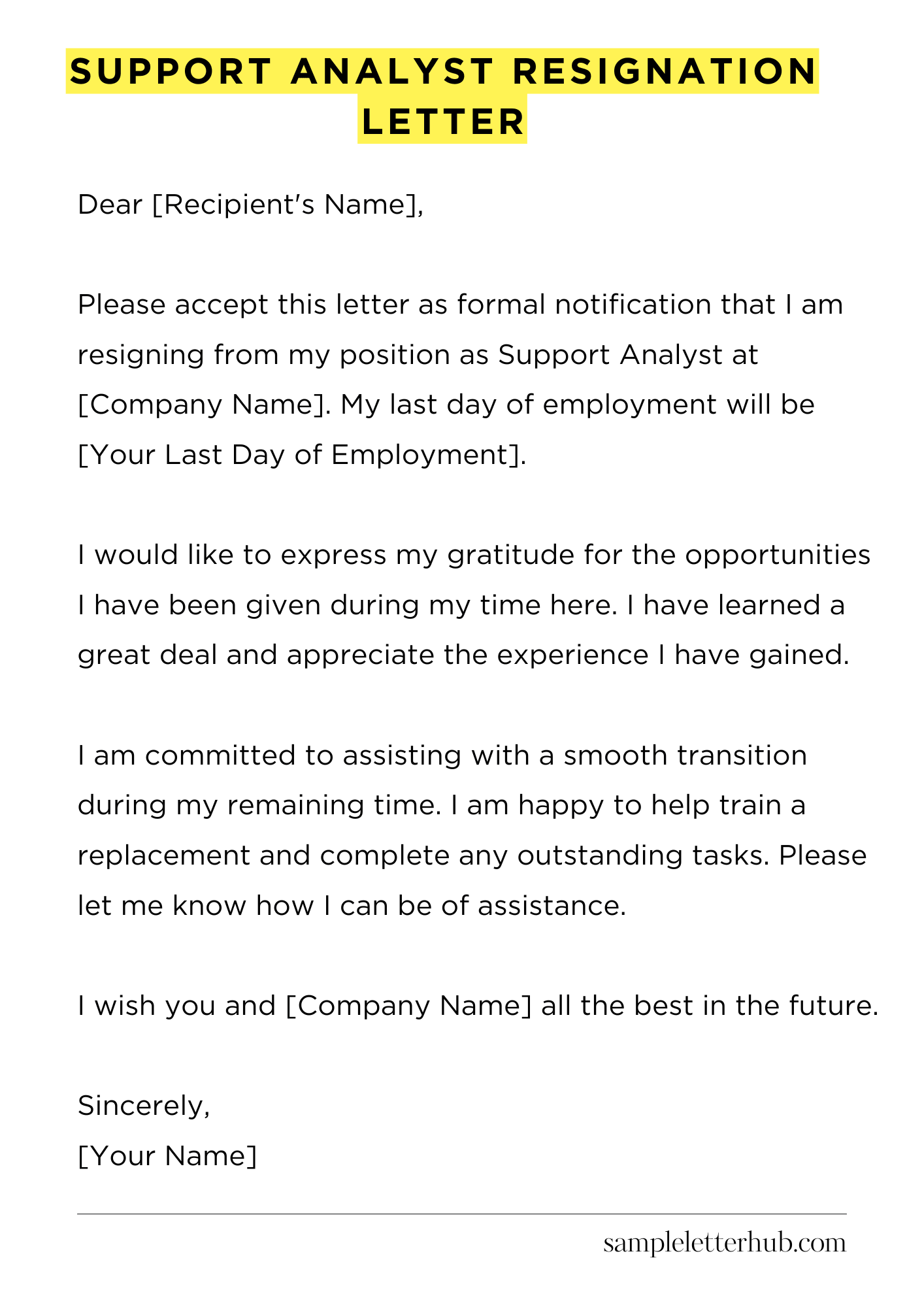 Support Analyst Resignation Letter