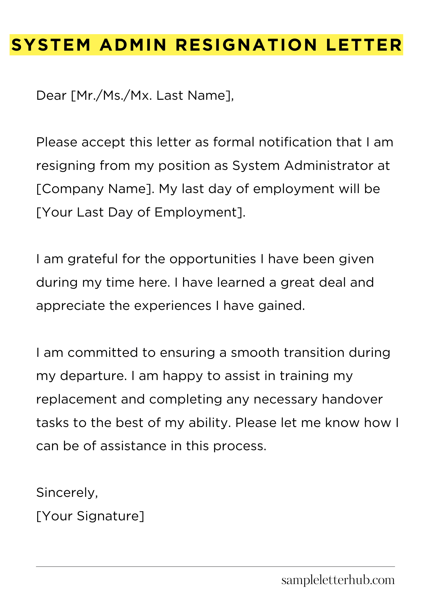 System Admin Resignation Letter