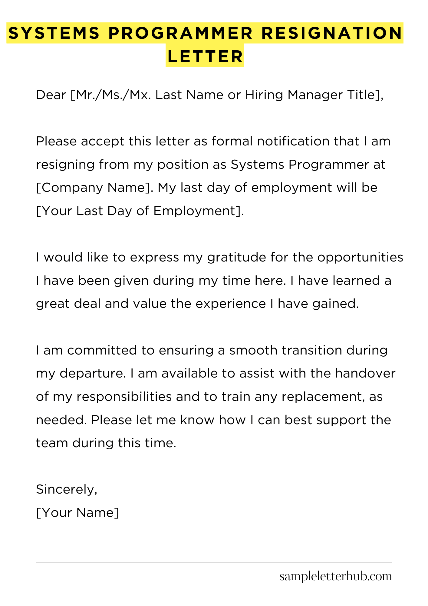 Systems Programmer Resignation Letter