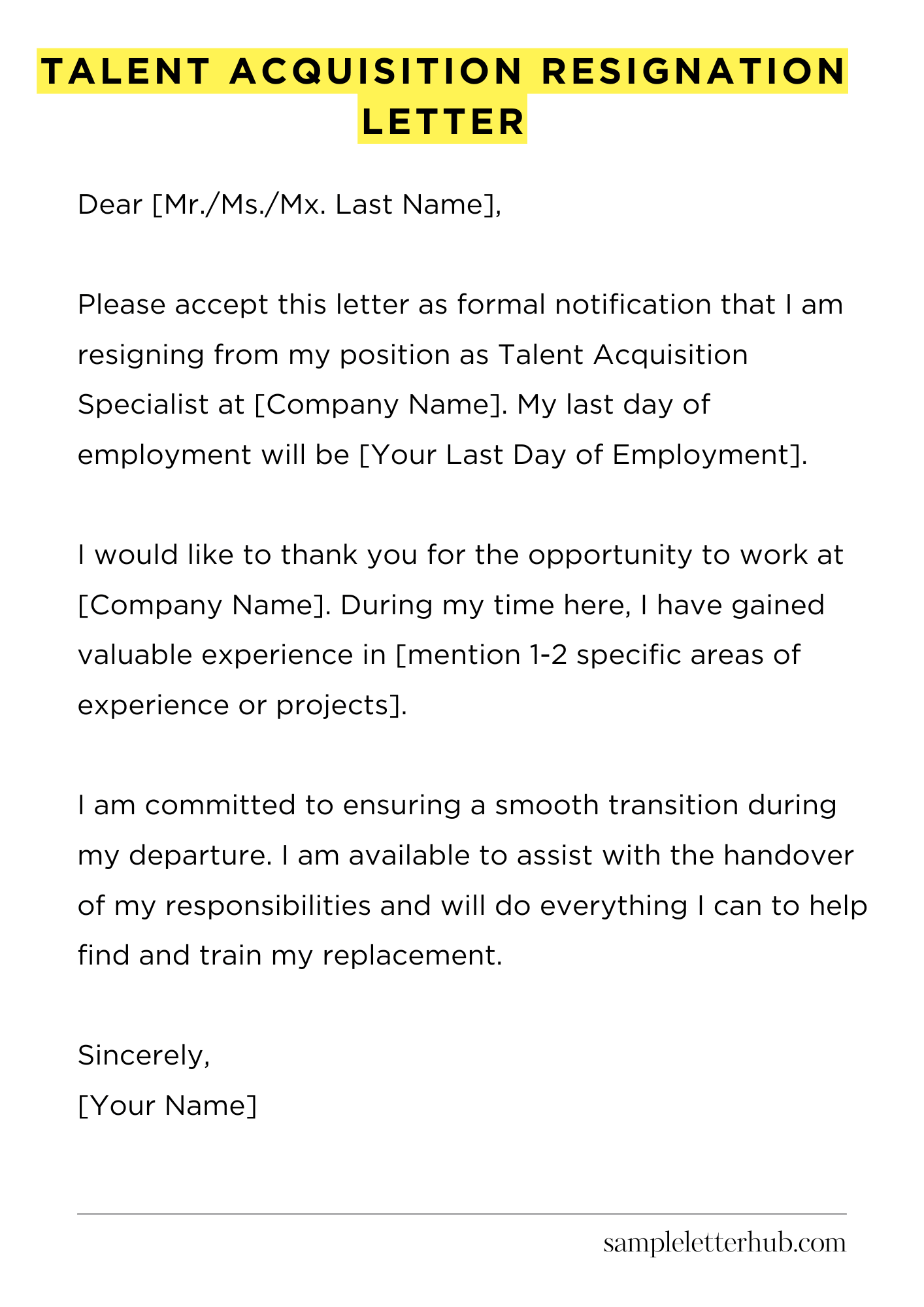 Talent Acquisition Resignation Letter