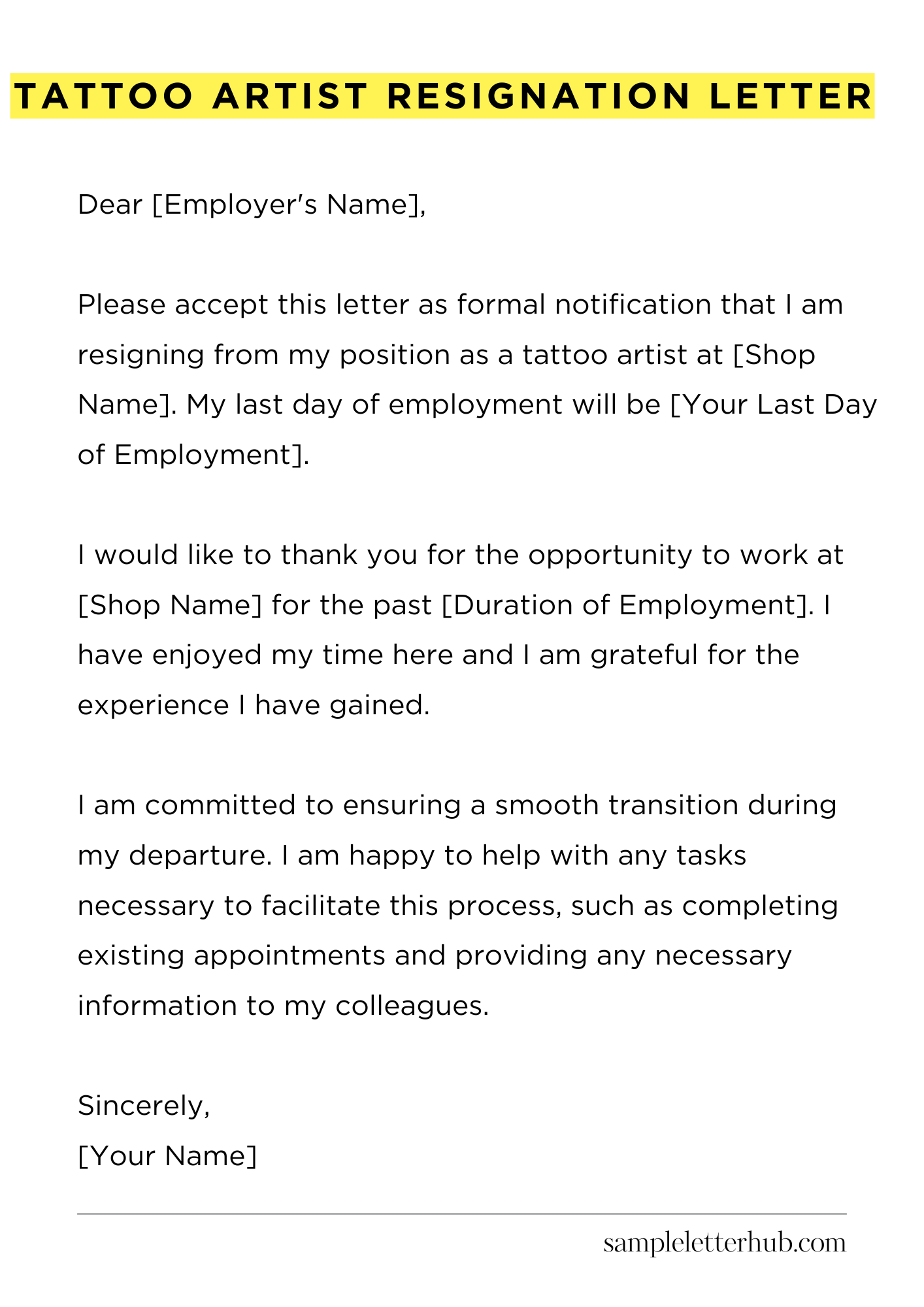Tattoo Artist Resignation Letter