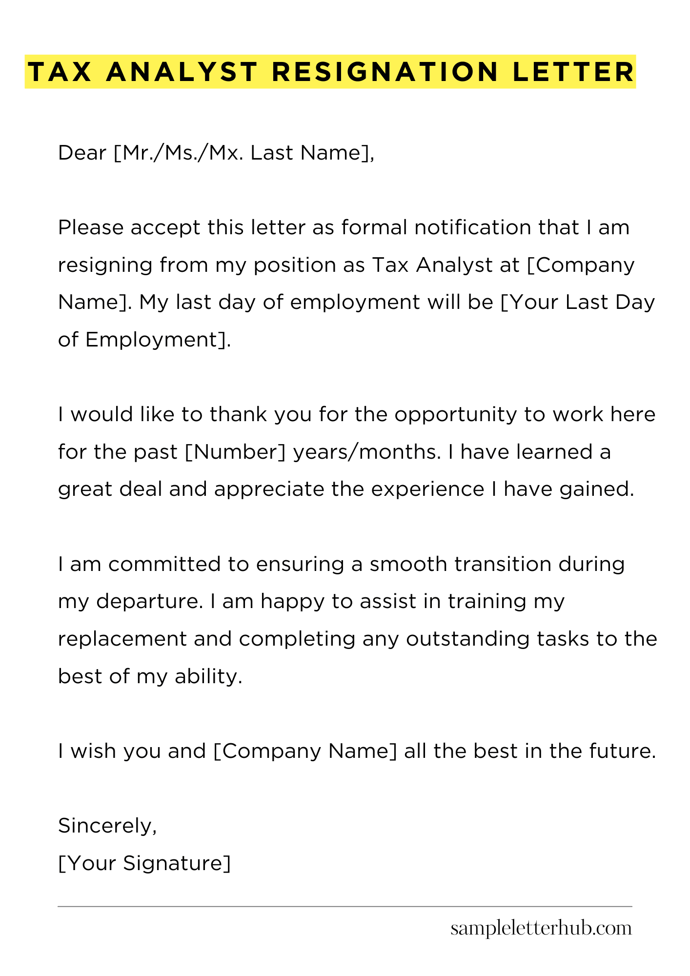 Tax Analyst Resignation Letter
