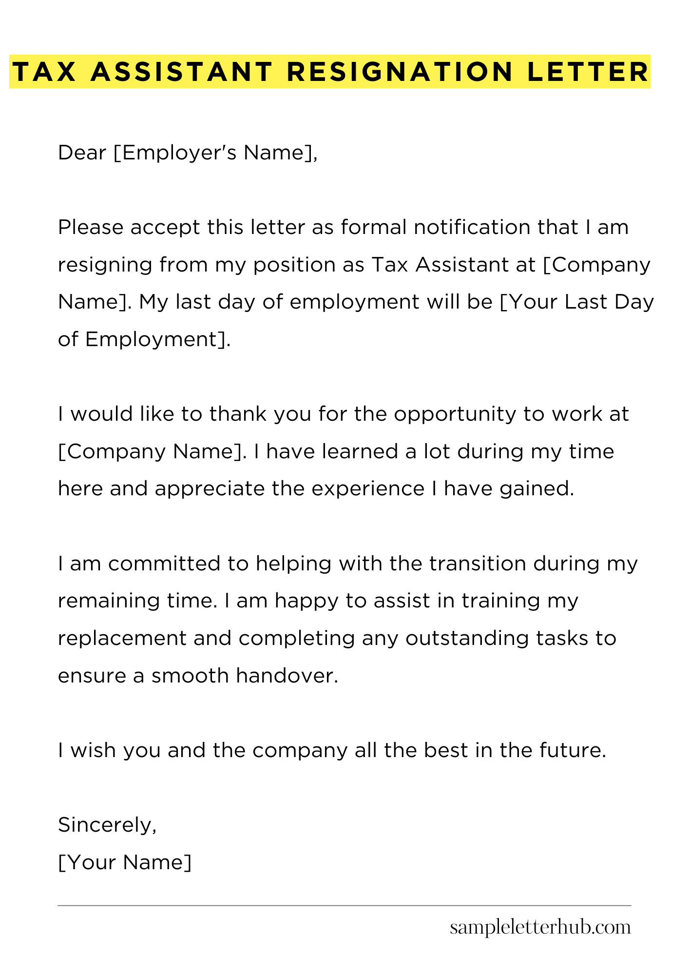 Tax Assistant Resignation Letter
