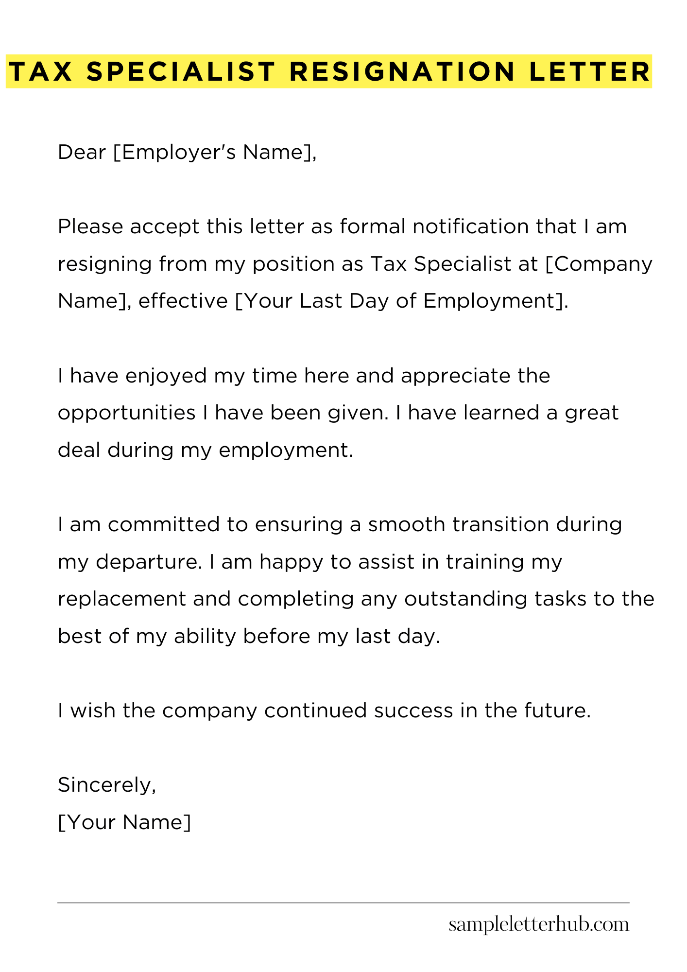 Tax Specialist Resignation Letter