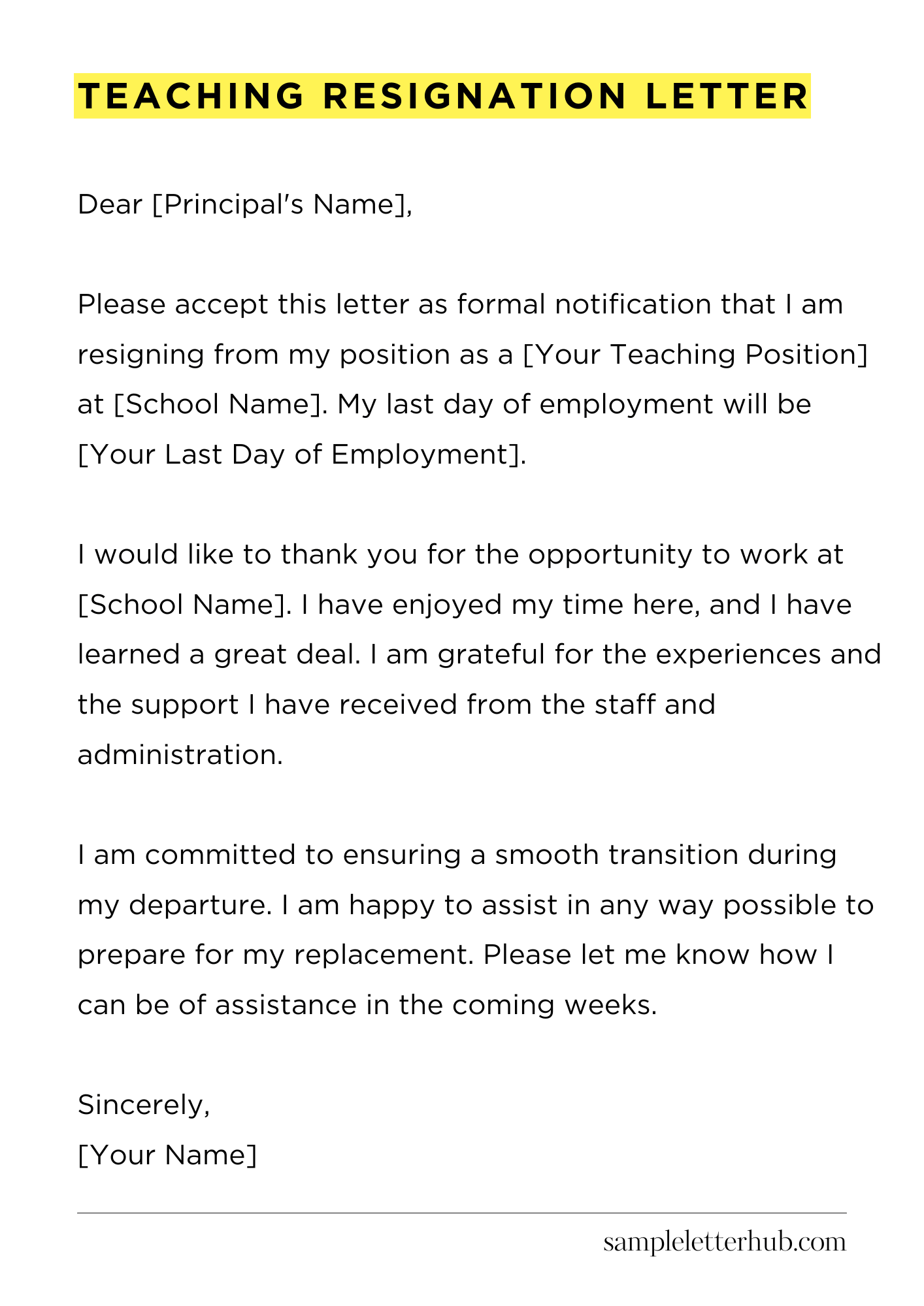 Teaching Resignation Letter