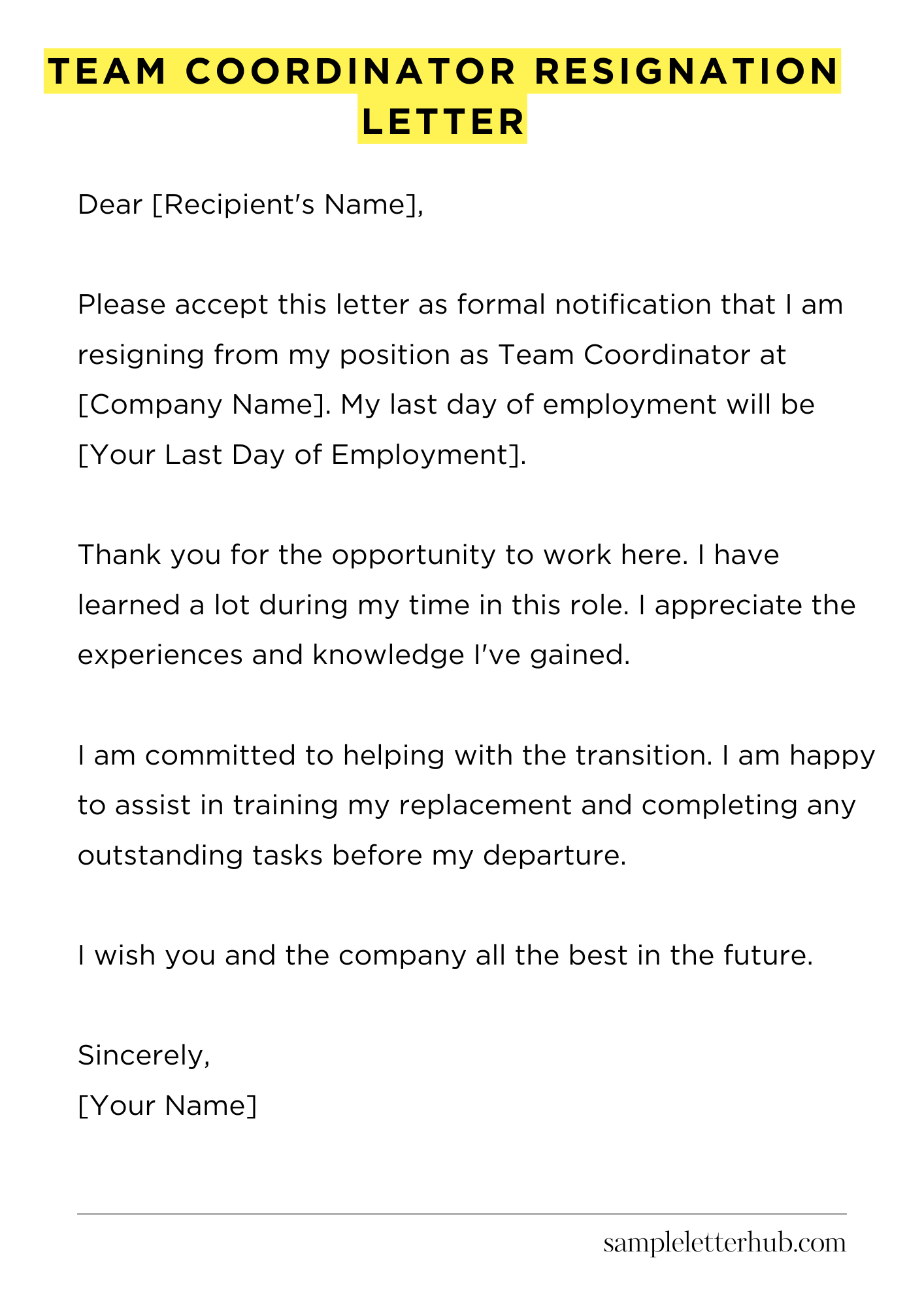 Team Coordinator Resignation Letter