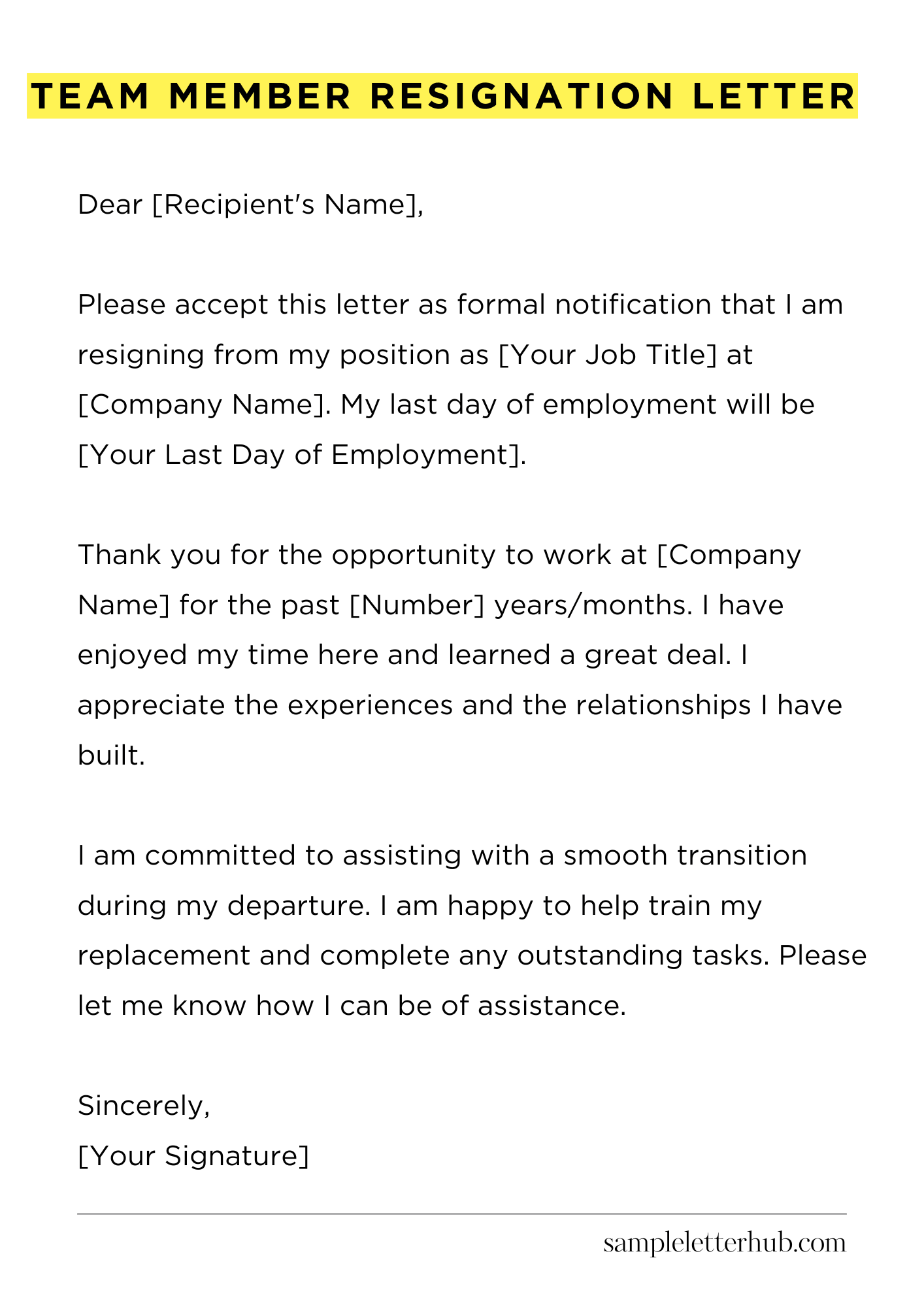 Team Member Resignation Letter