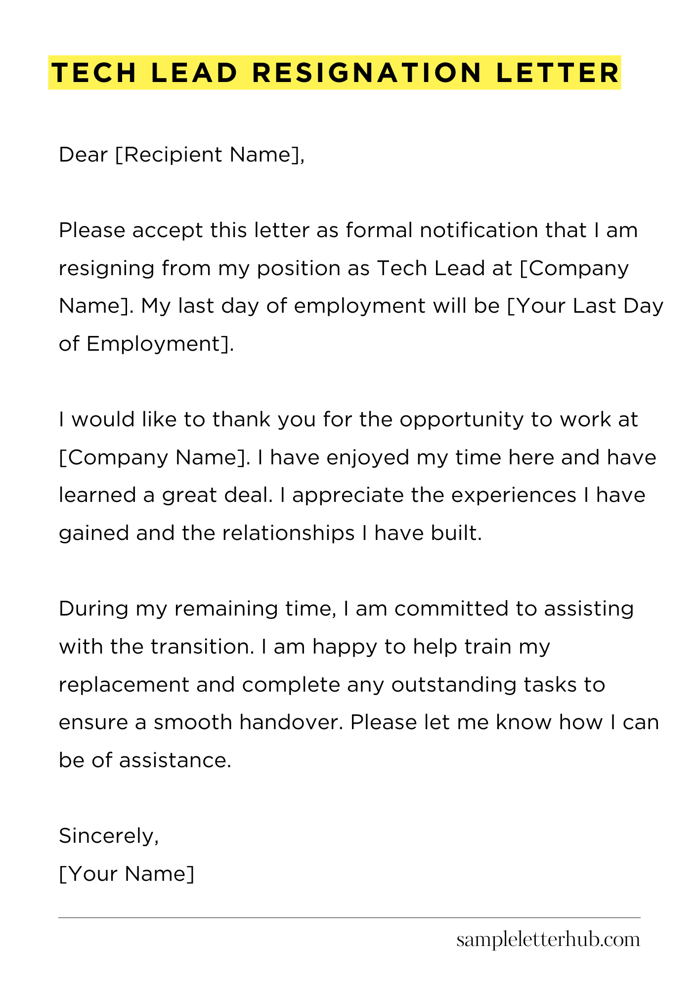 Tech Lead Resignation Letter
