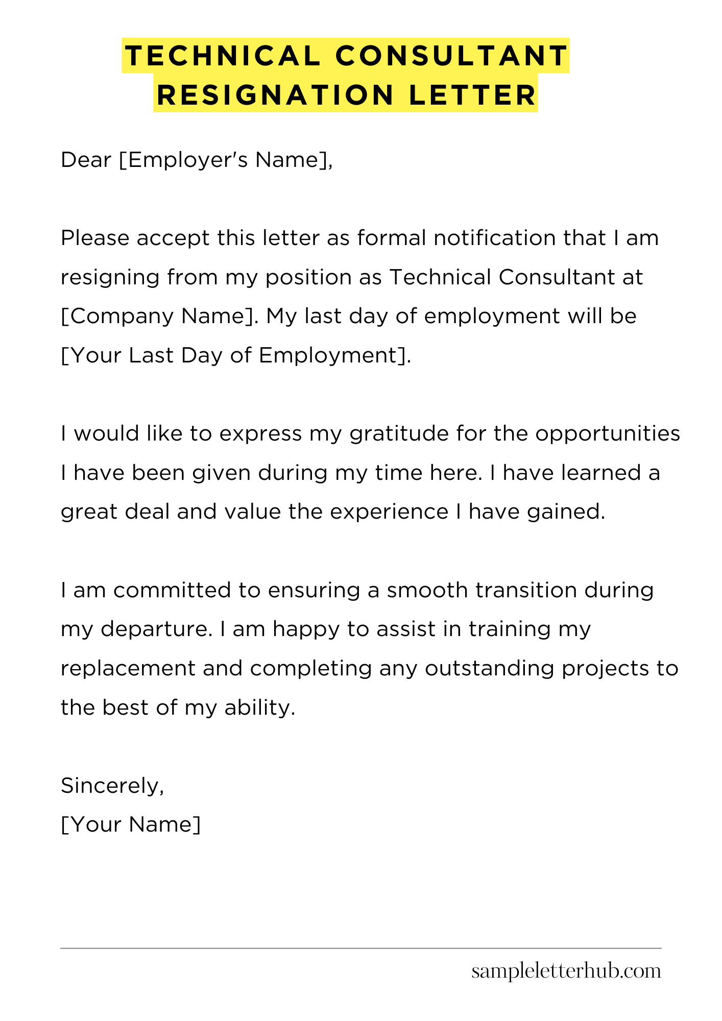 Technical Consultant Resignation Letter