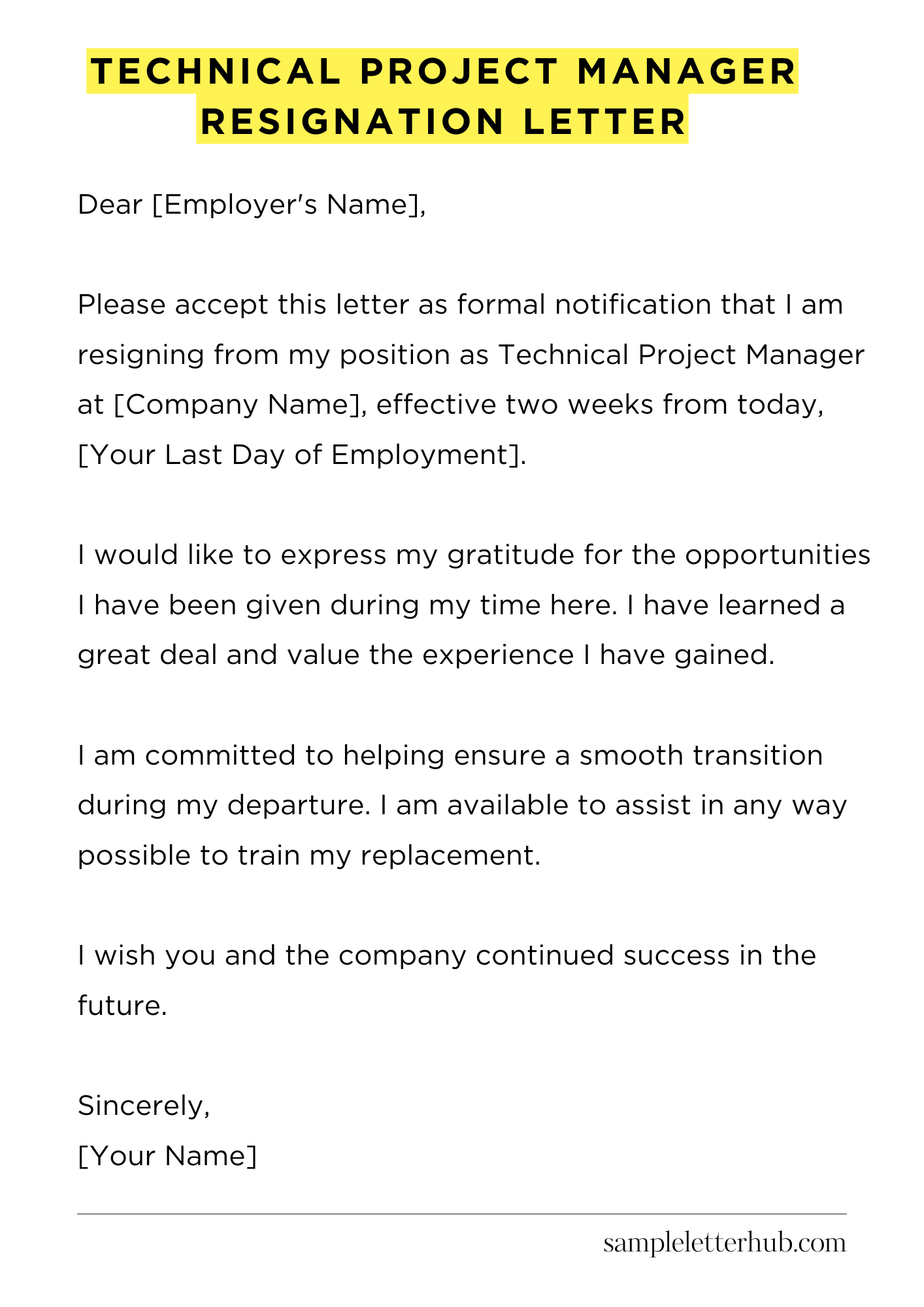 Technical Project Manager Resignation Letter