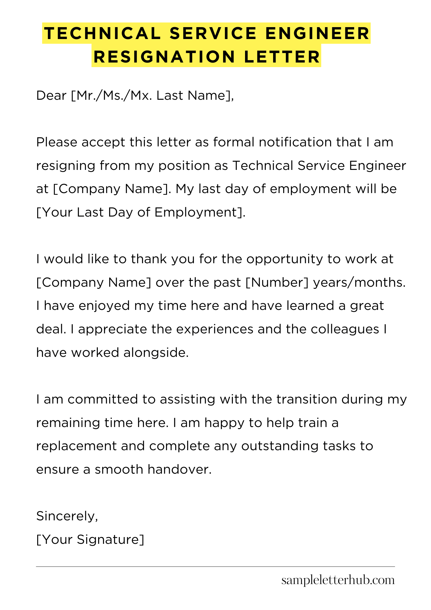 Technical Service Engineer Resignation Letter