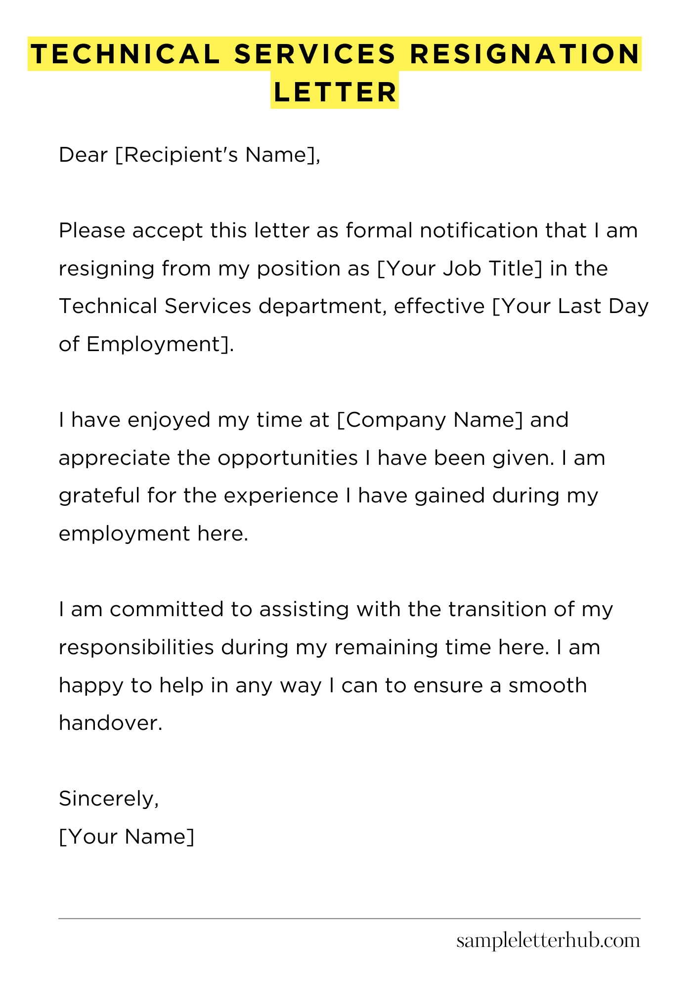 Technical Services Resignation Letter