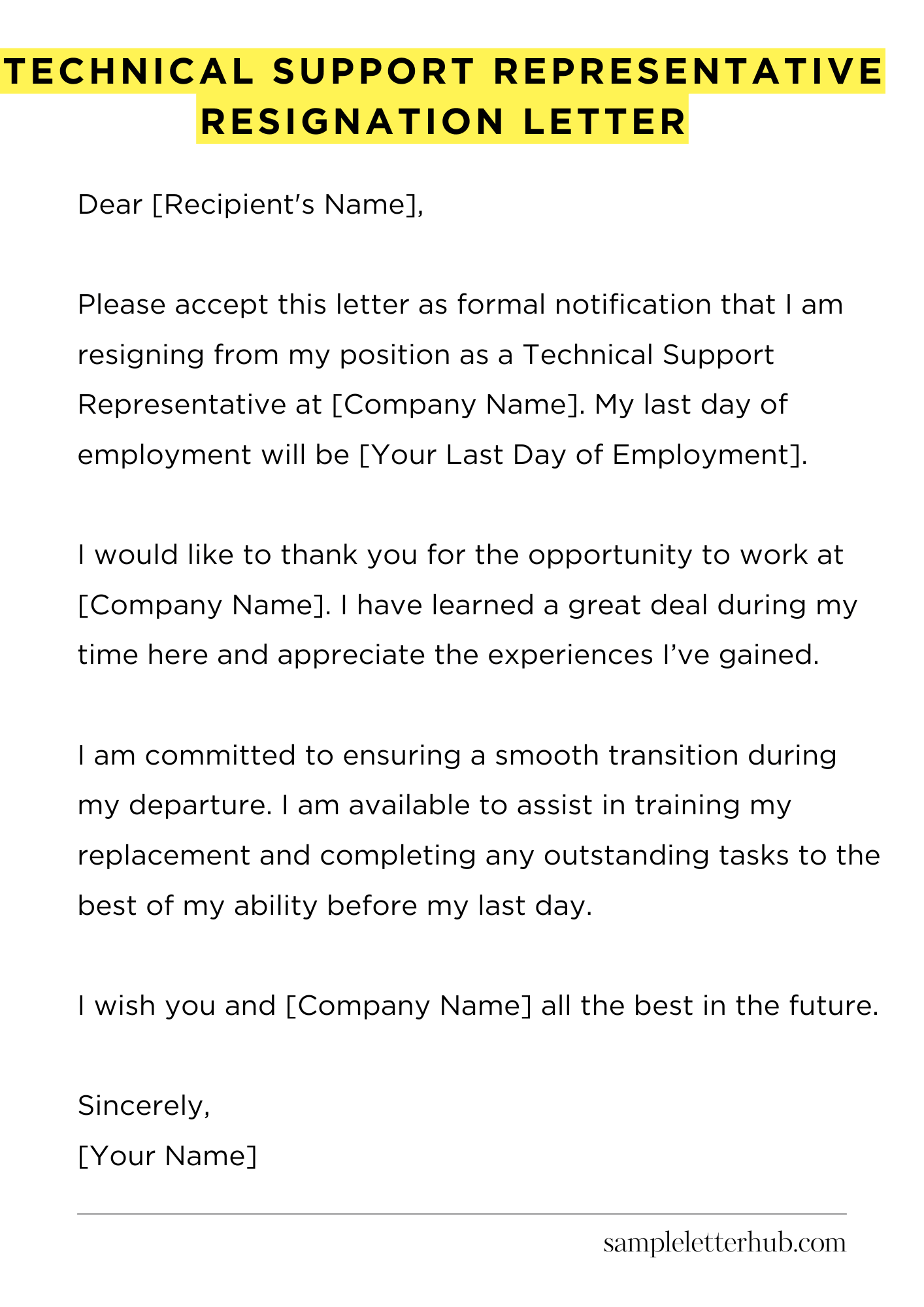 Technical Support Representative Resignation Letter