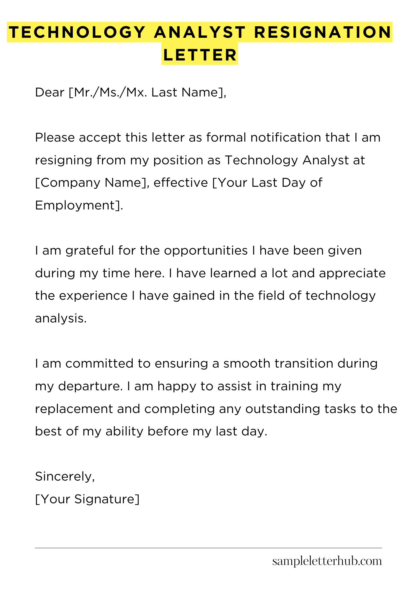 Technology Analyst Resignation Letter
