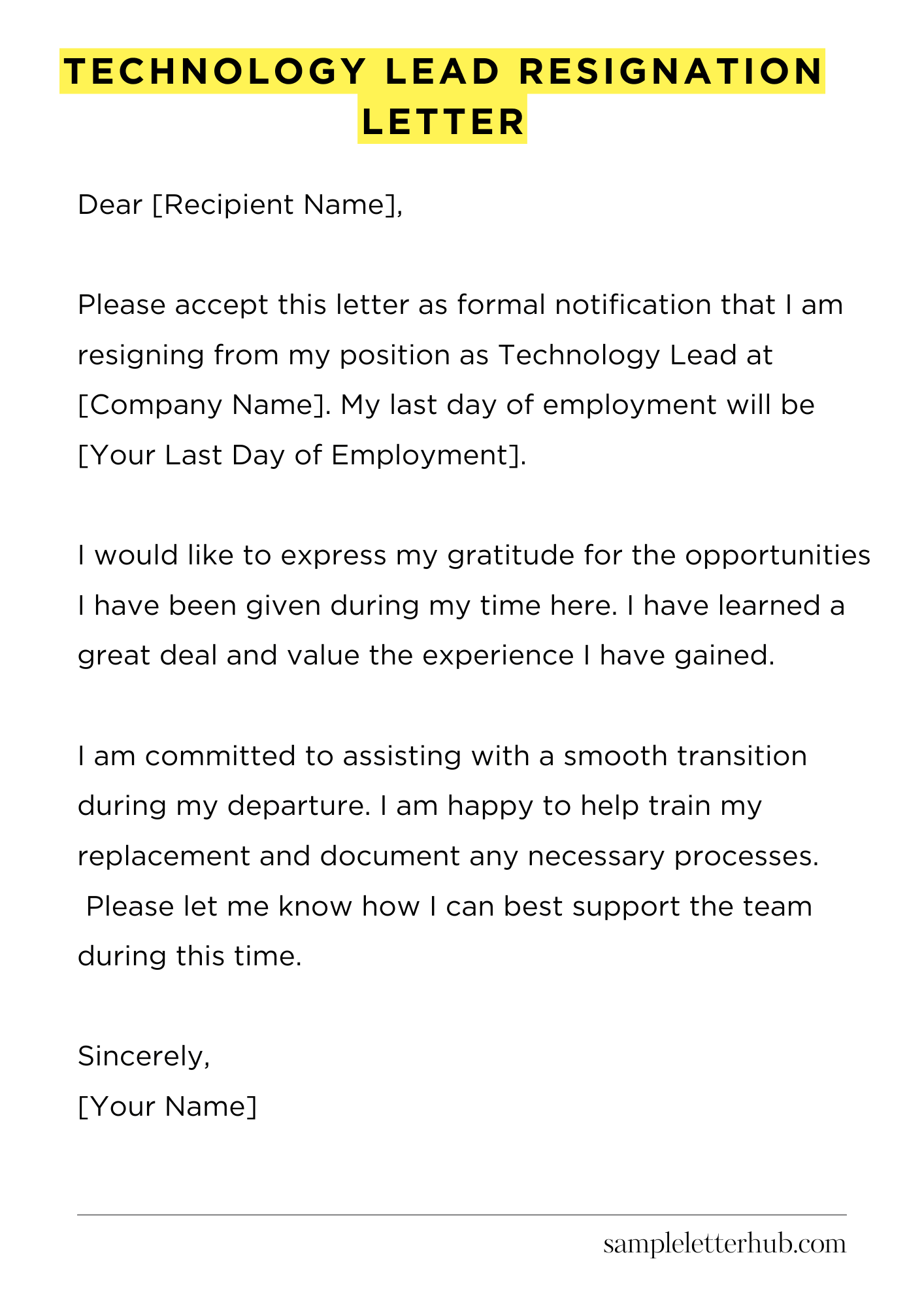 Technology Lead Resignation Letter