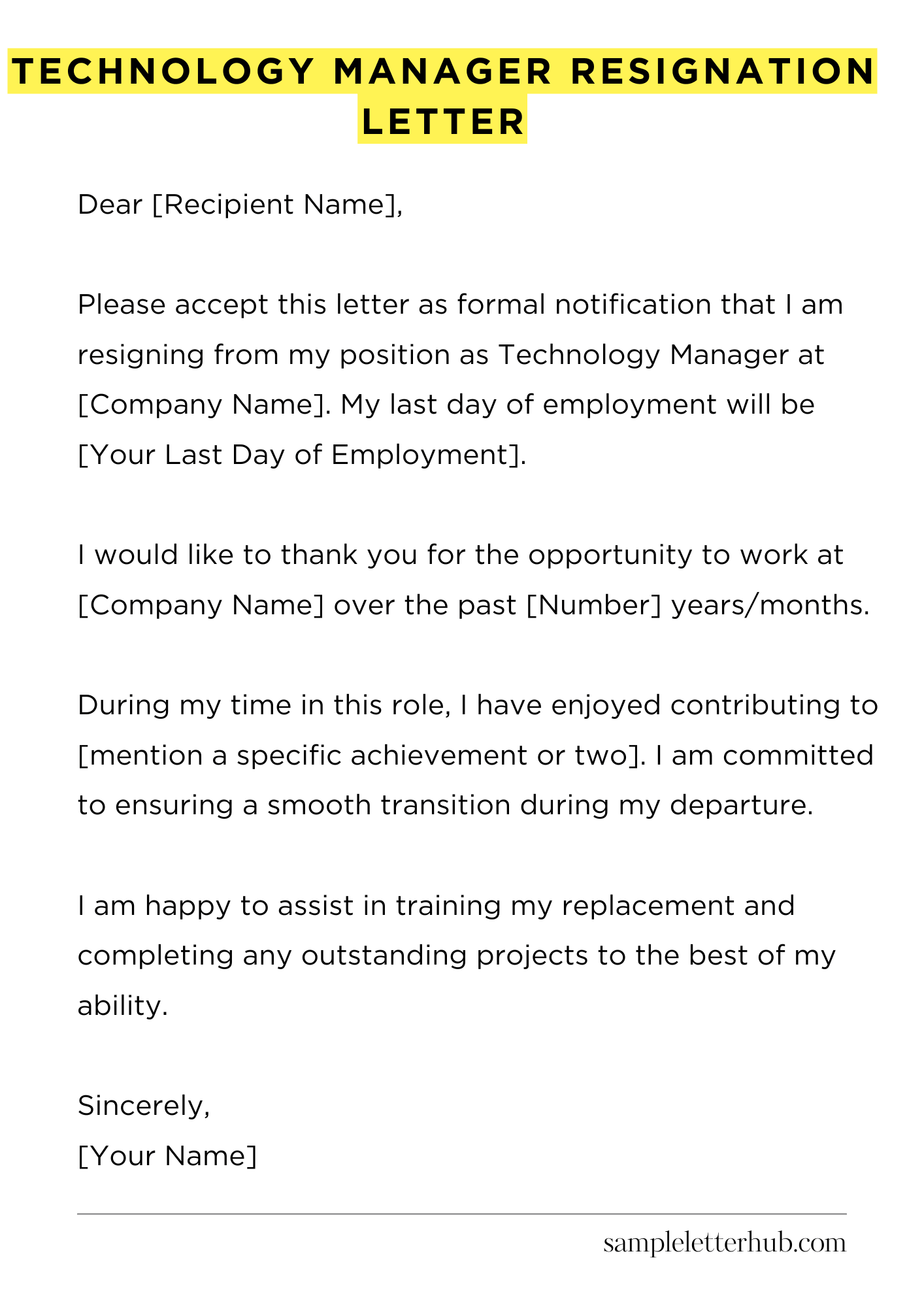 Technology Manager Resignation Letter