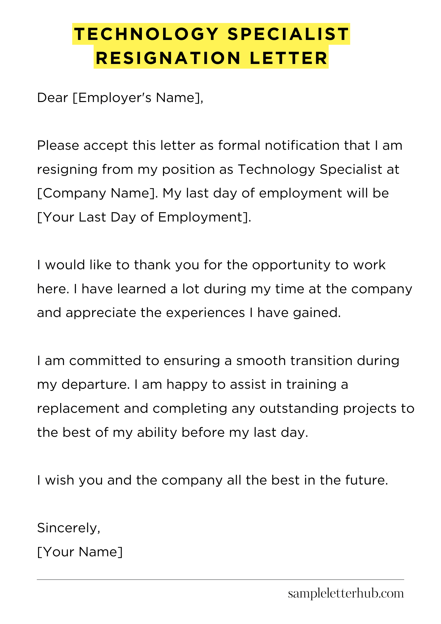 Technology Specialist Resignation Letter