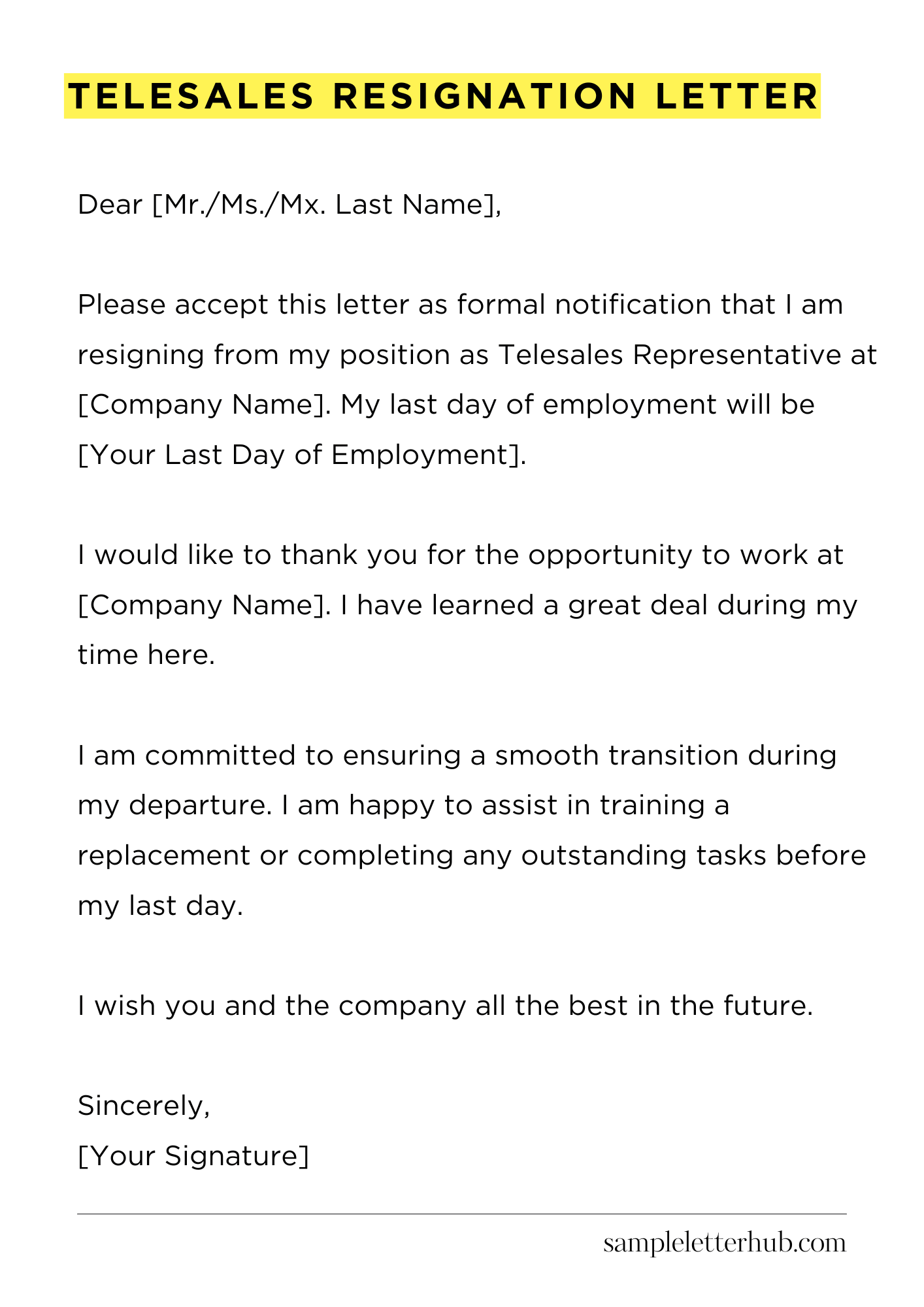 Telesales Resignation Letter