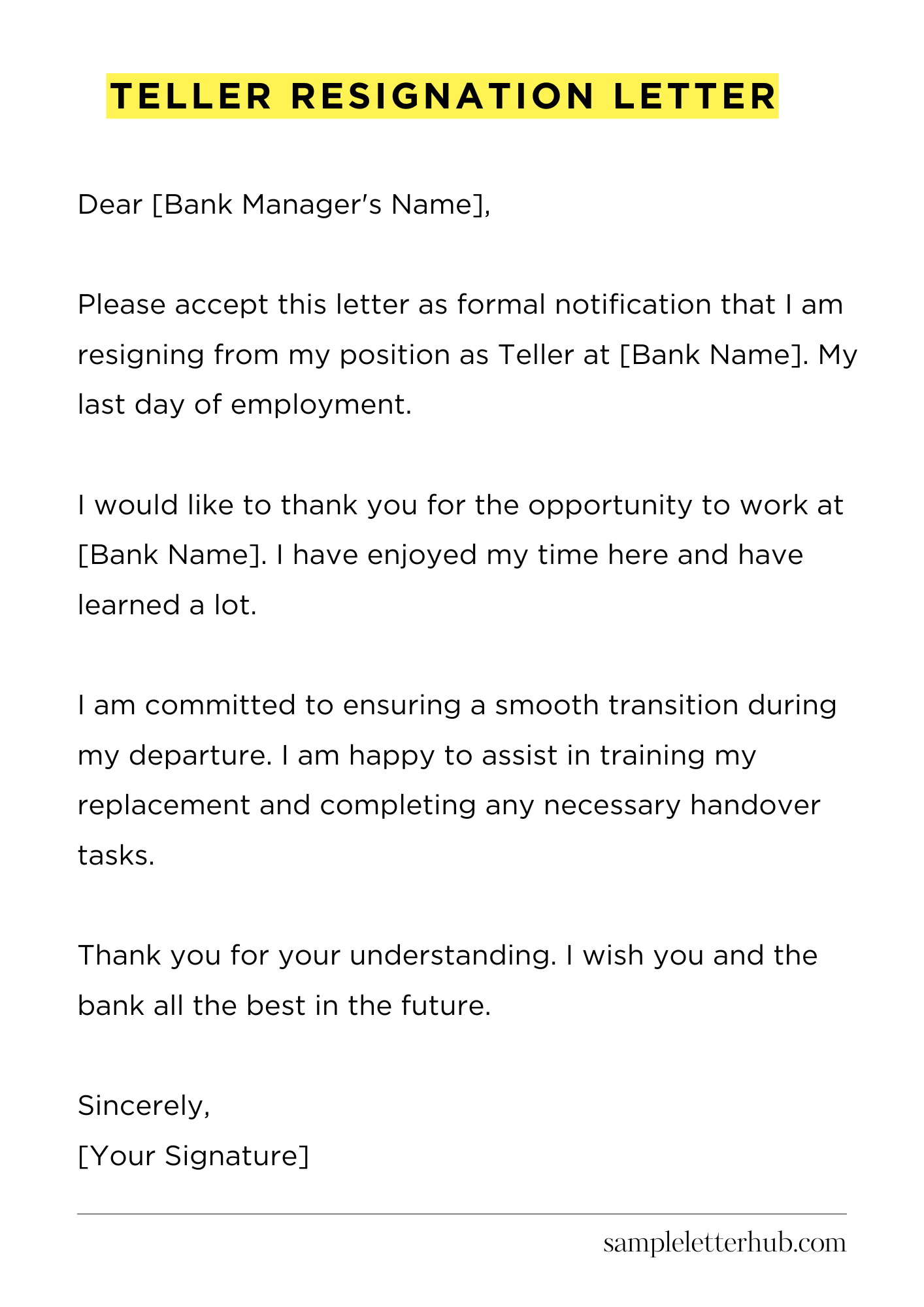 Teller Resignation Letter