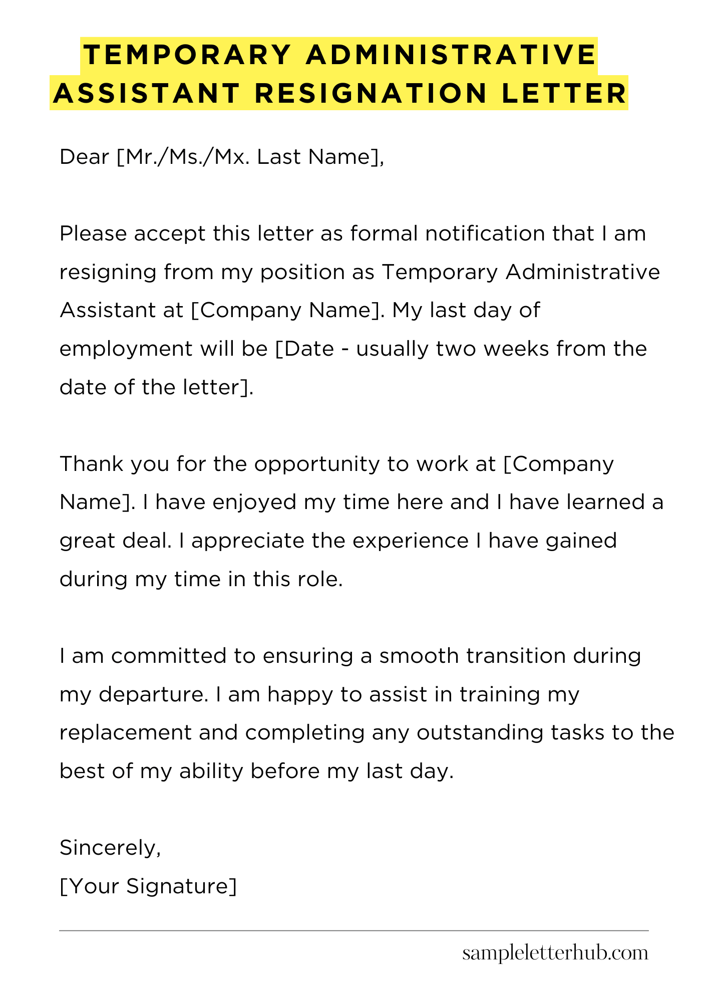 Temporary Administrative Assistant Resignation Letter