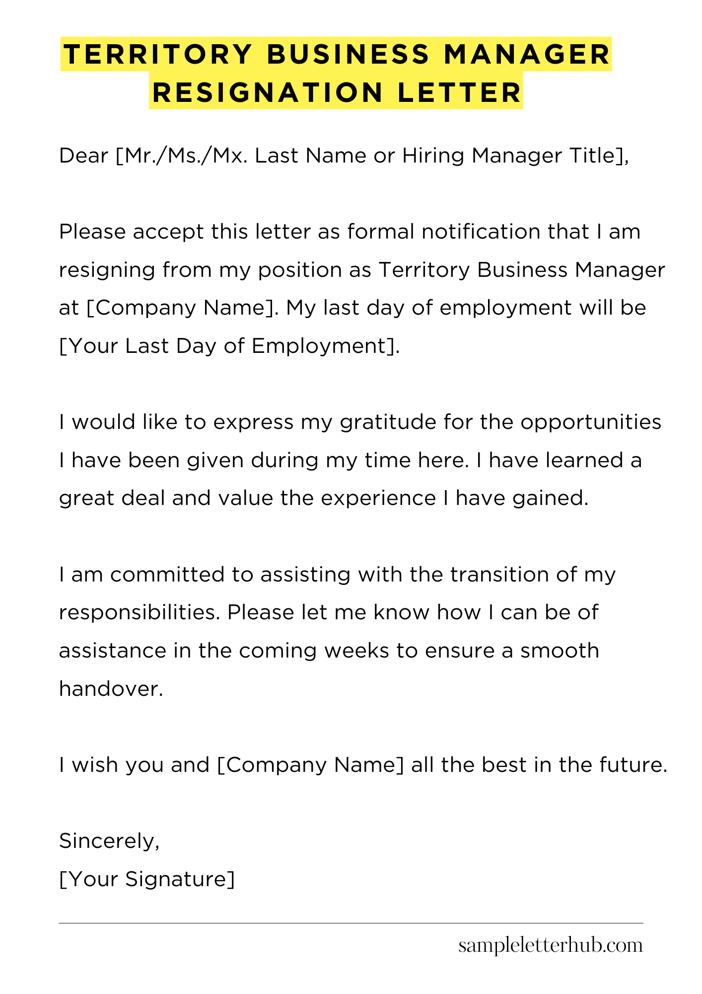 Territory Business Manager Resignation Letter