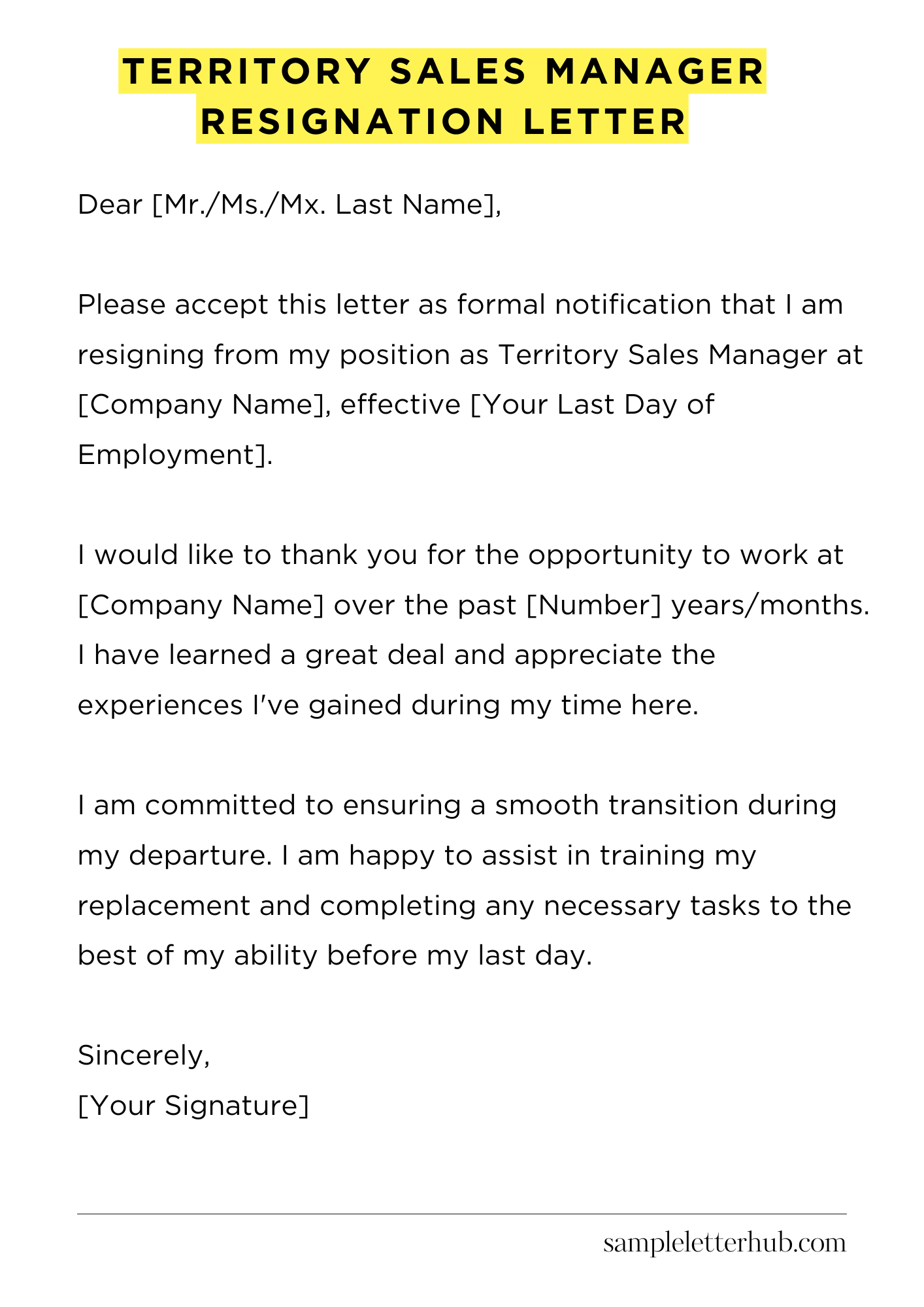 Territory Sales Manager Resignation Letter